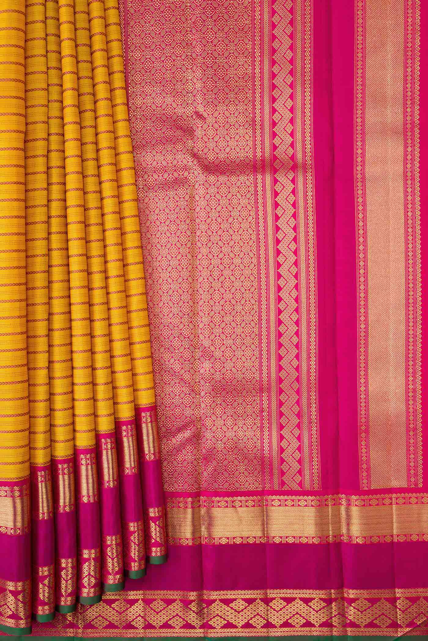 Pure Silk Pure Zari Mustard Dual Tone Kanjivaram Saree - Image 5