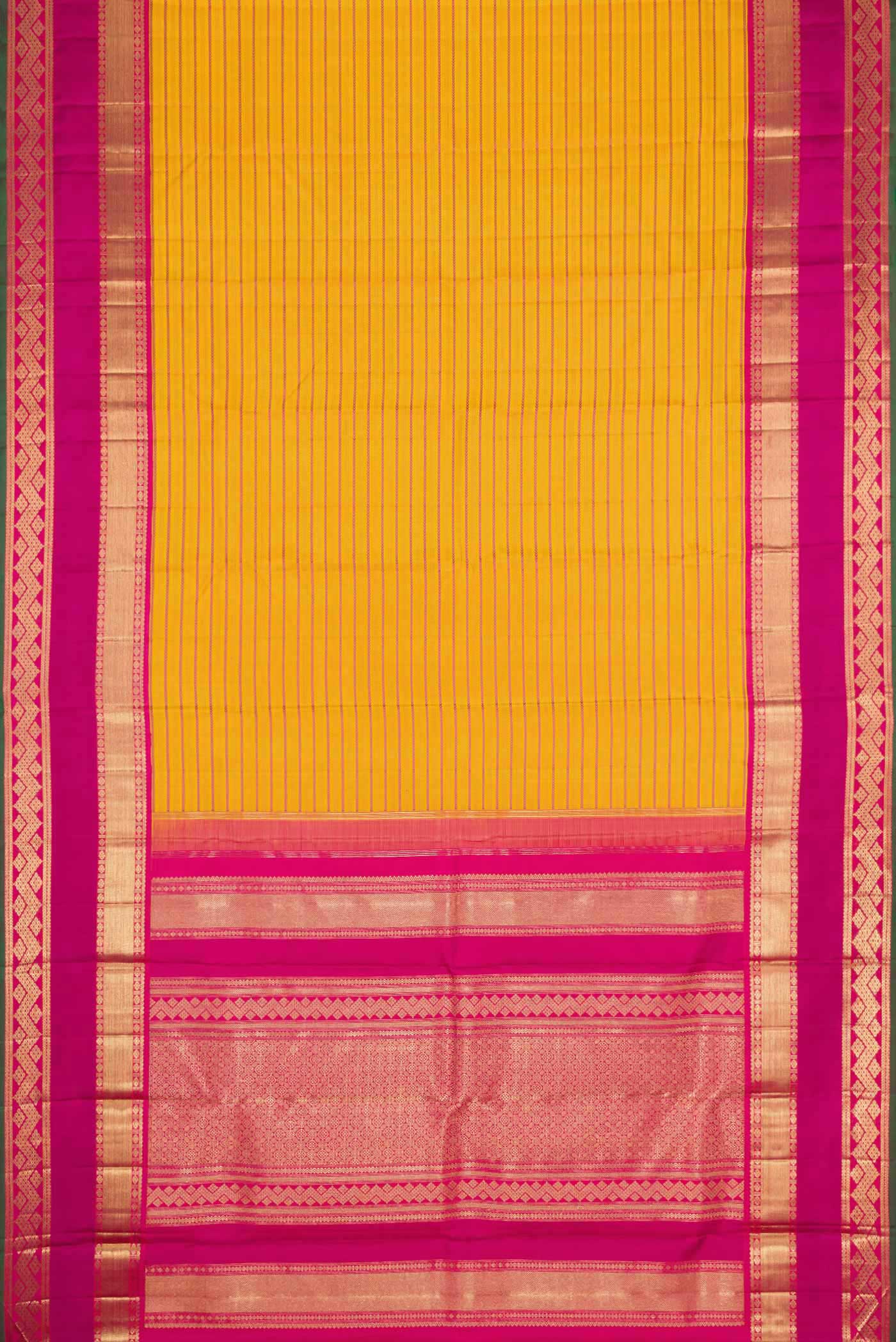 Pure Silk Pure Zari Mustard Dual Tone Kanjivaram Saree - Image 7