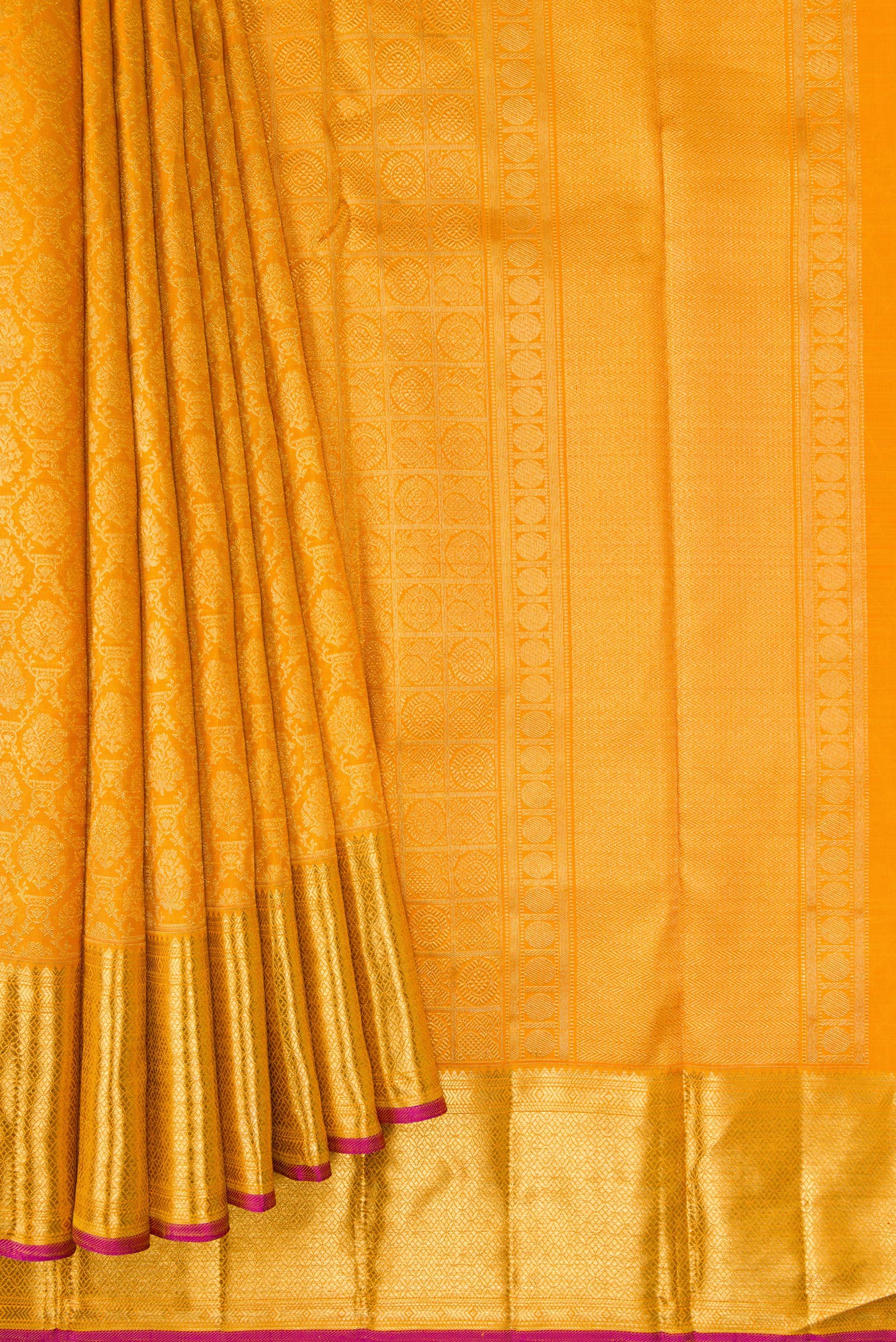 Pure Silk Pure Zari Yellow Kanjivaram Saree - Image 4