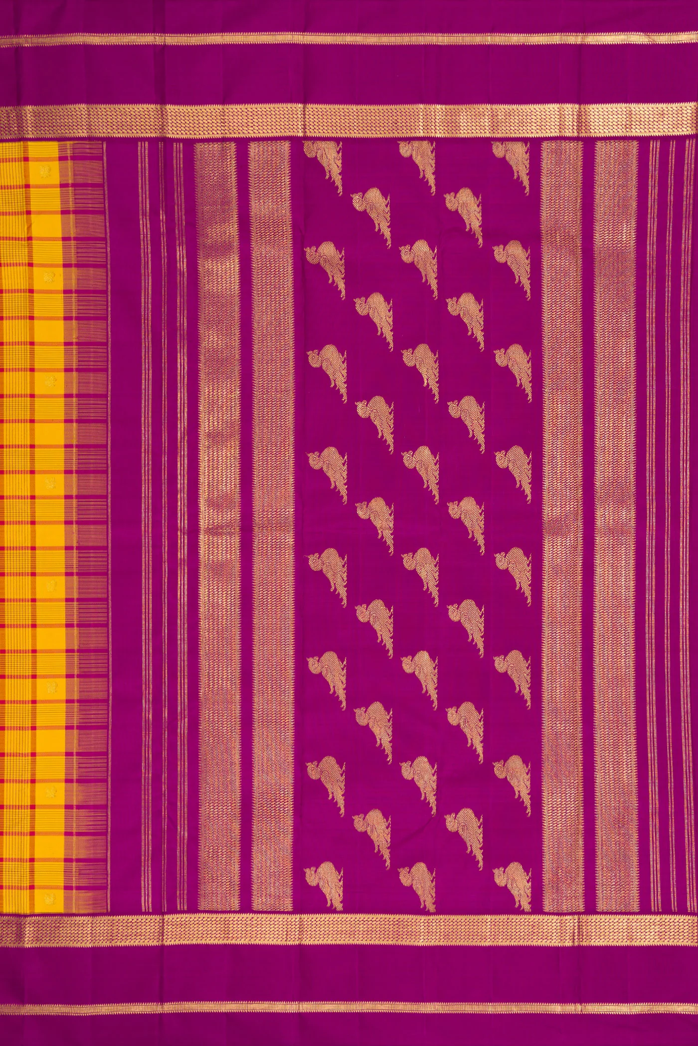 Pure Silk Pure Zari Yellow Kanjivaram Saree - Image 7