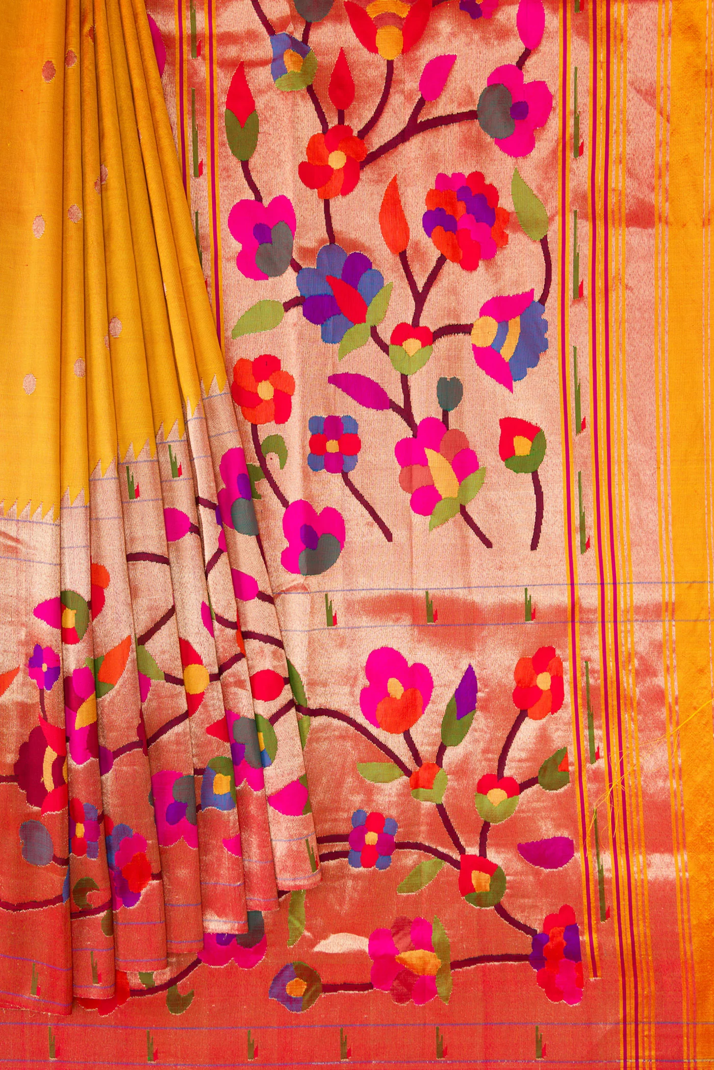 Pure Silk Pure Zari Mustard Paithani Saree - Image 4