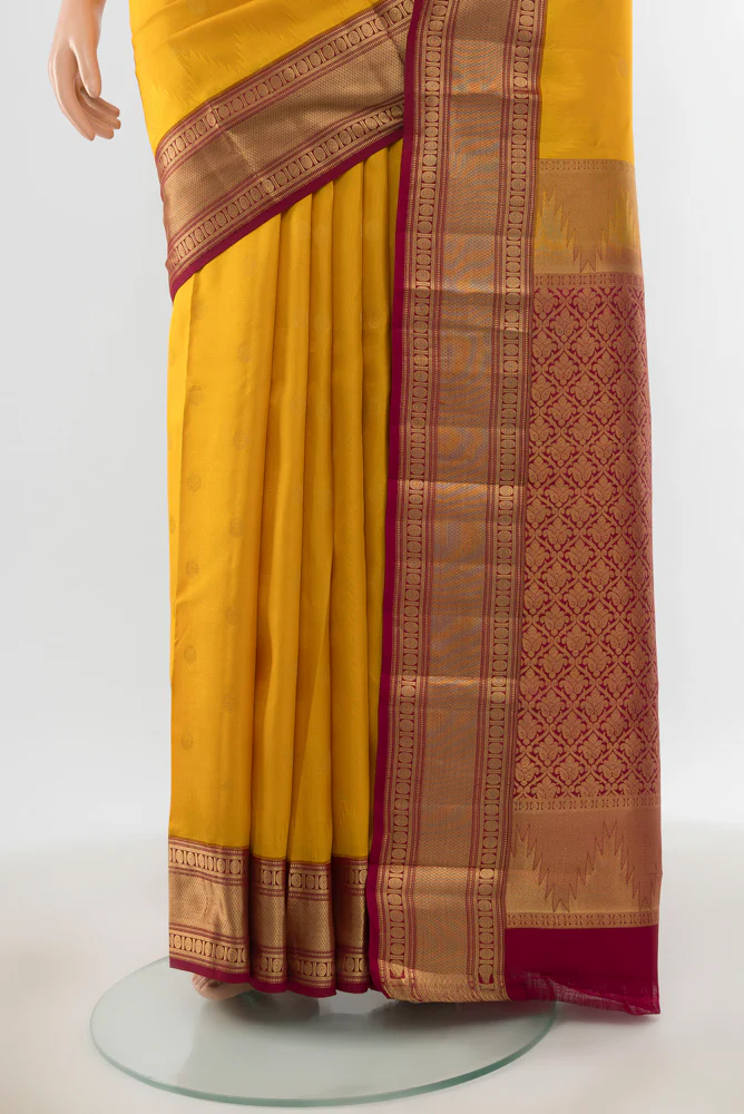 Yellow Kanchipuram Silk Saree - Image 3