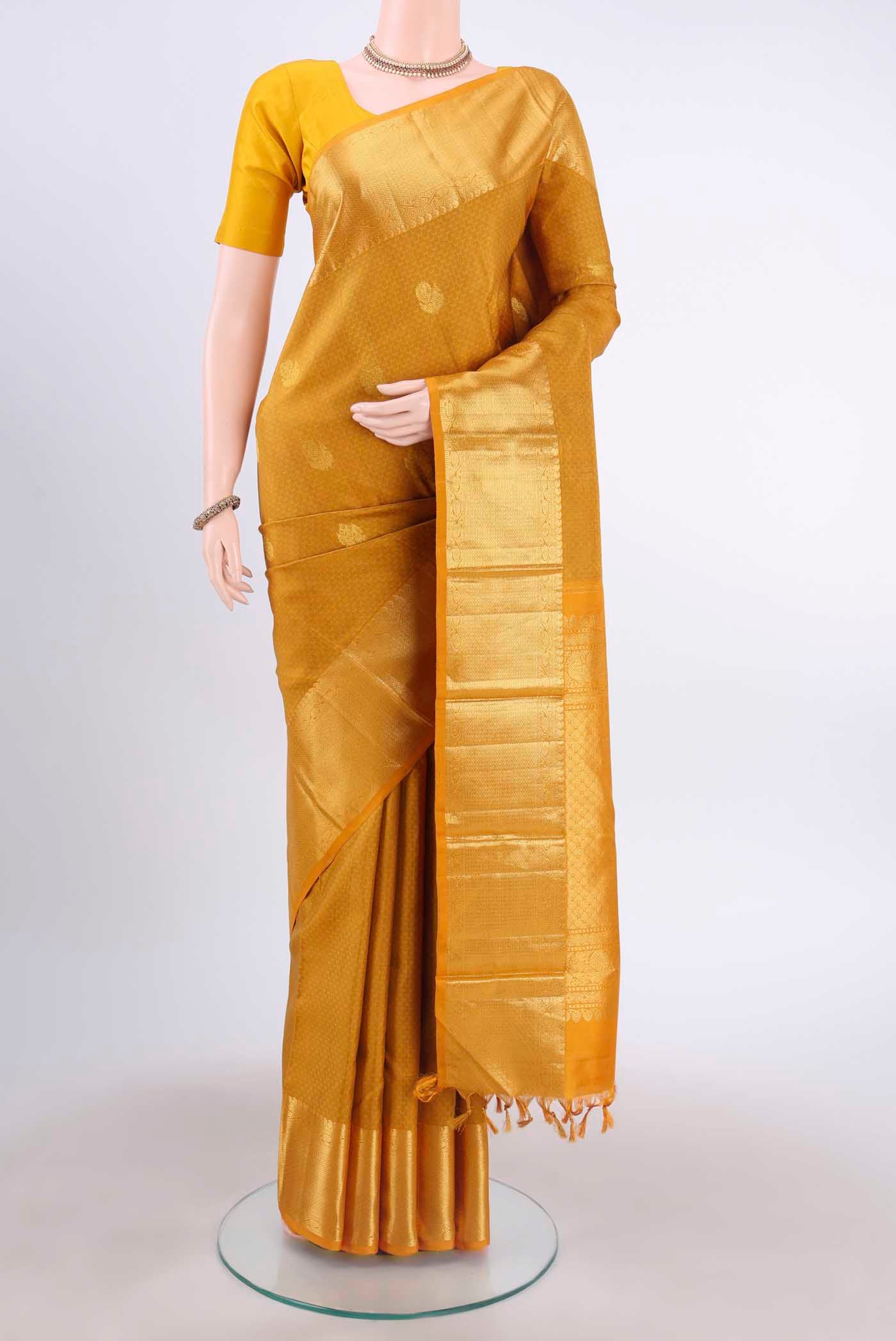 Pure Silk Pure Zari Mustard Kanjivaram Saree
