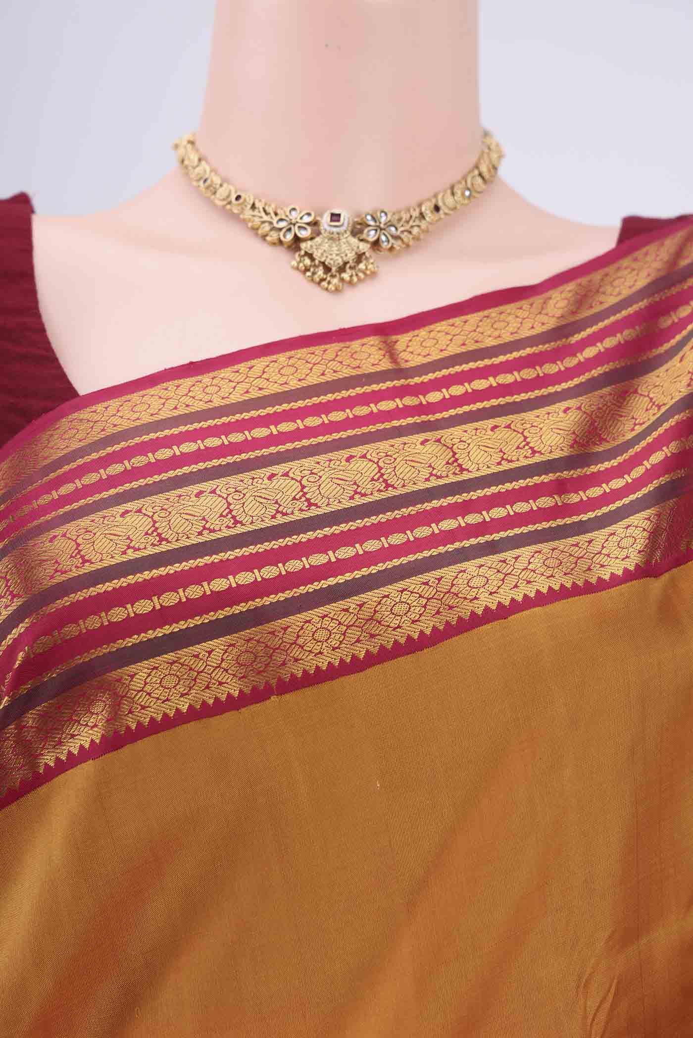 Pure Silk Pure Zari Mustard Kanjivaram Saree - Image 2