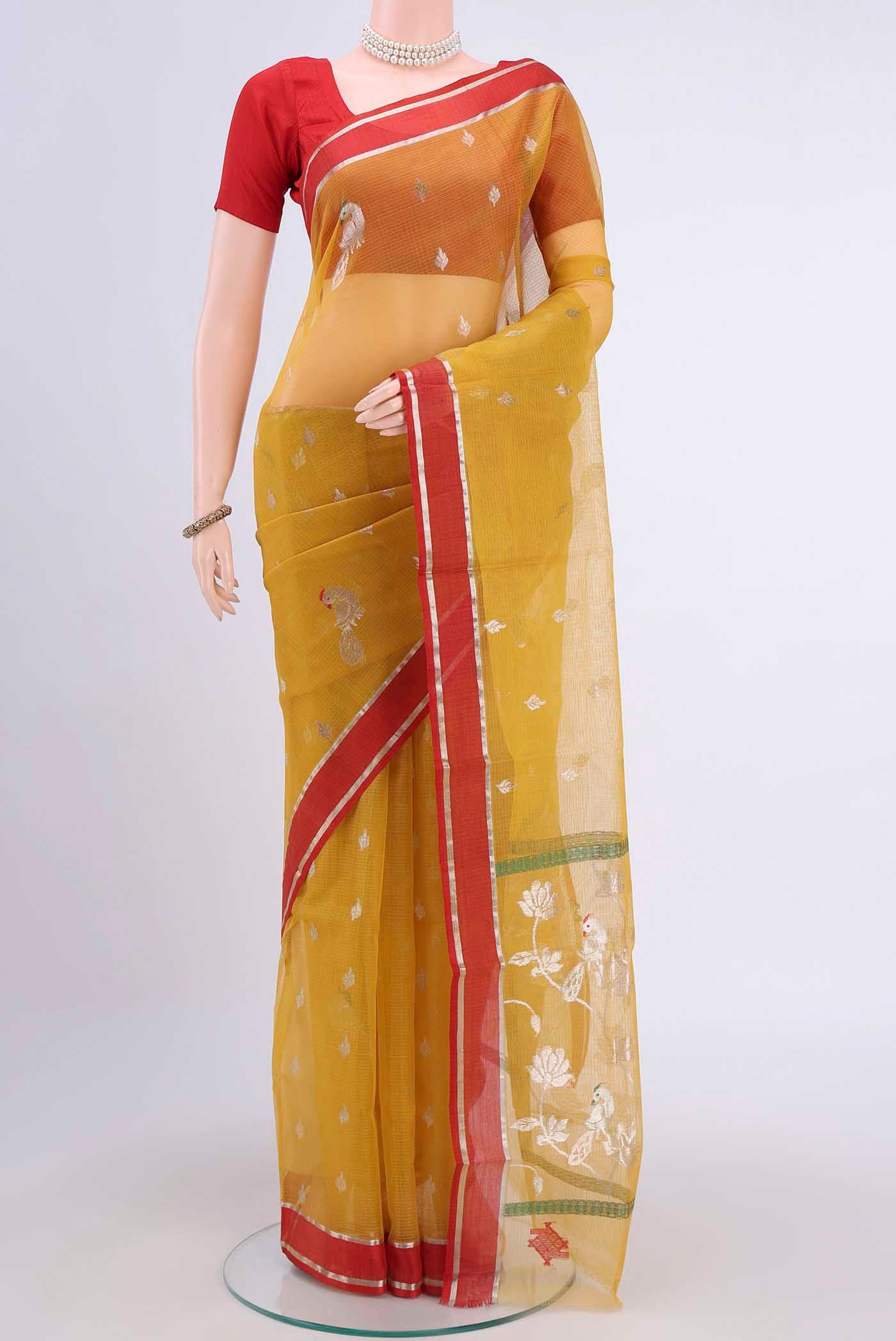 Pure Silk Pure Zari Mustard Kota Saree