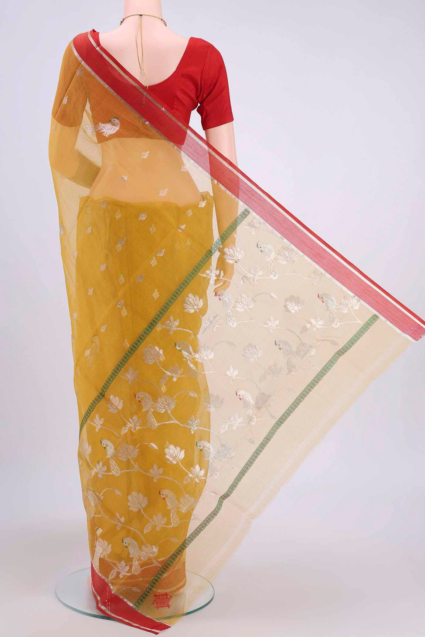 Pure Silk Pure Zari Mustard Kota Saree - Image 3