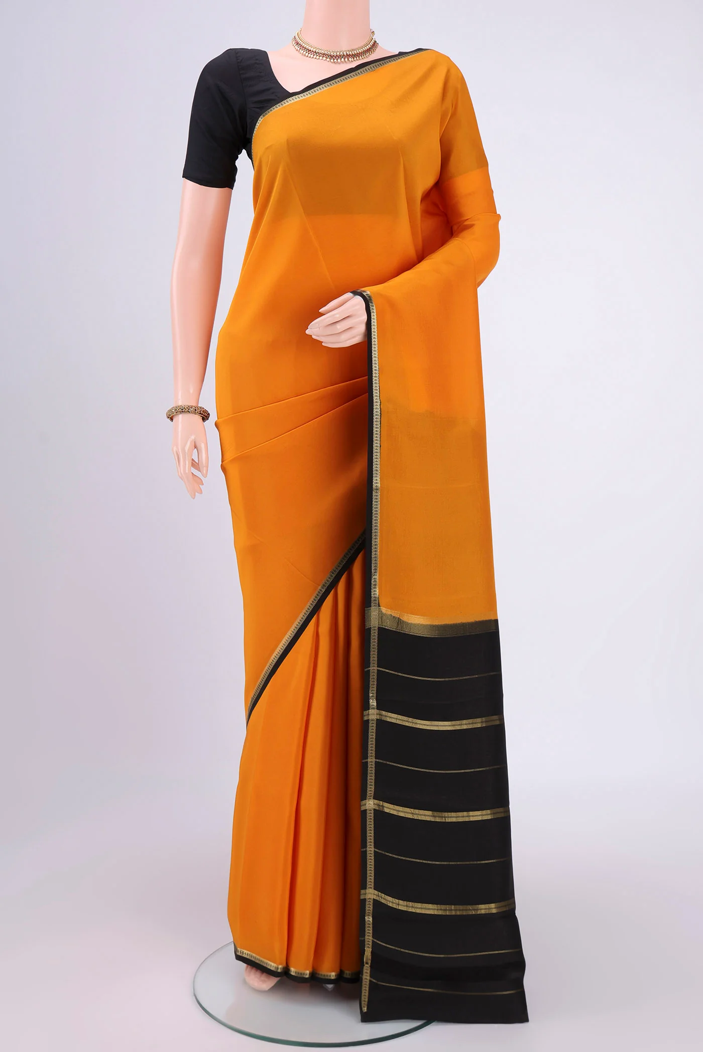 Pure Silk Pure Zari Yellow Mysore Crepe Saree