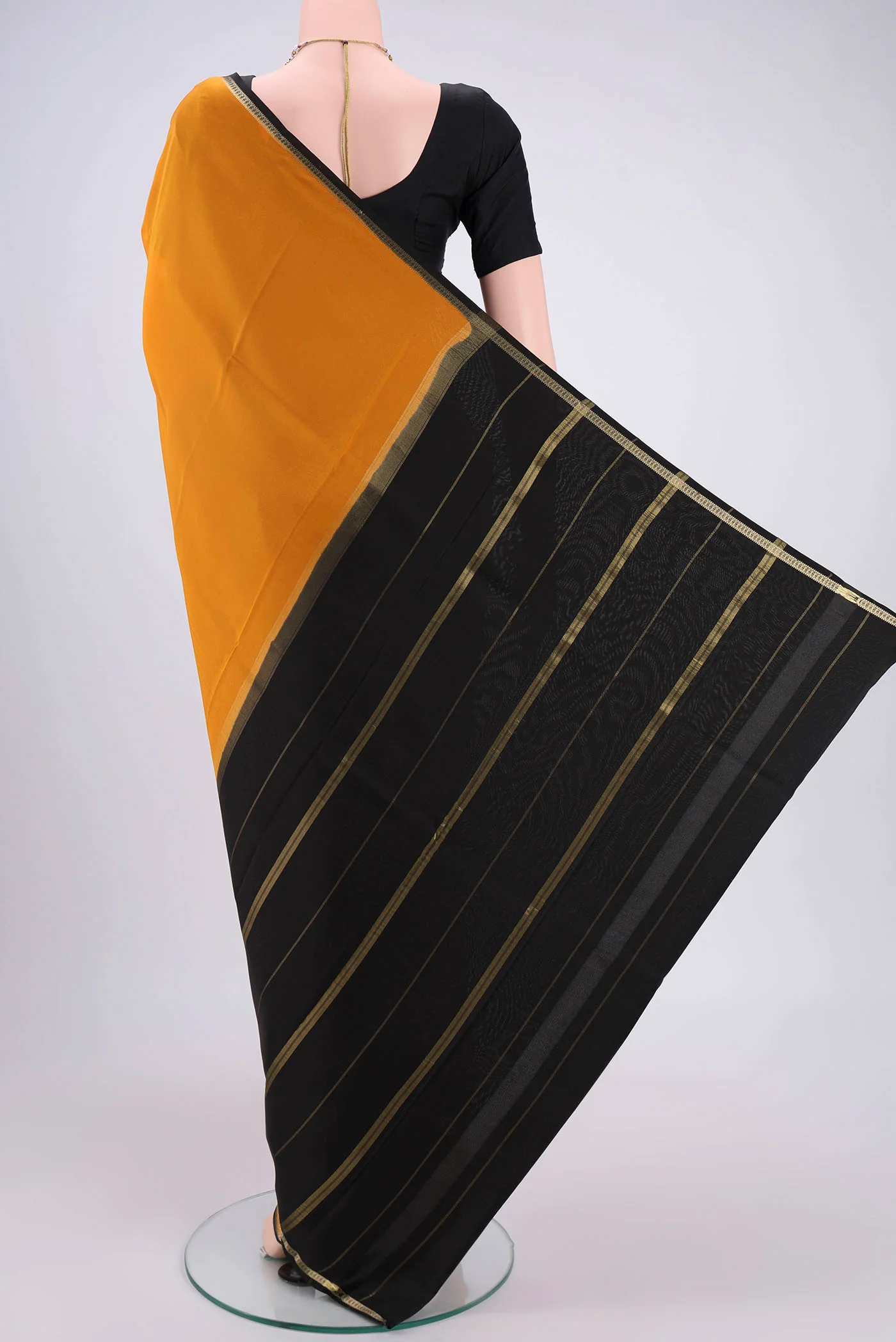 Pure Silk Pure Zari Yellow Mysore Crepe Saree - Image 3
