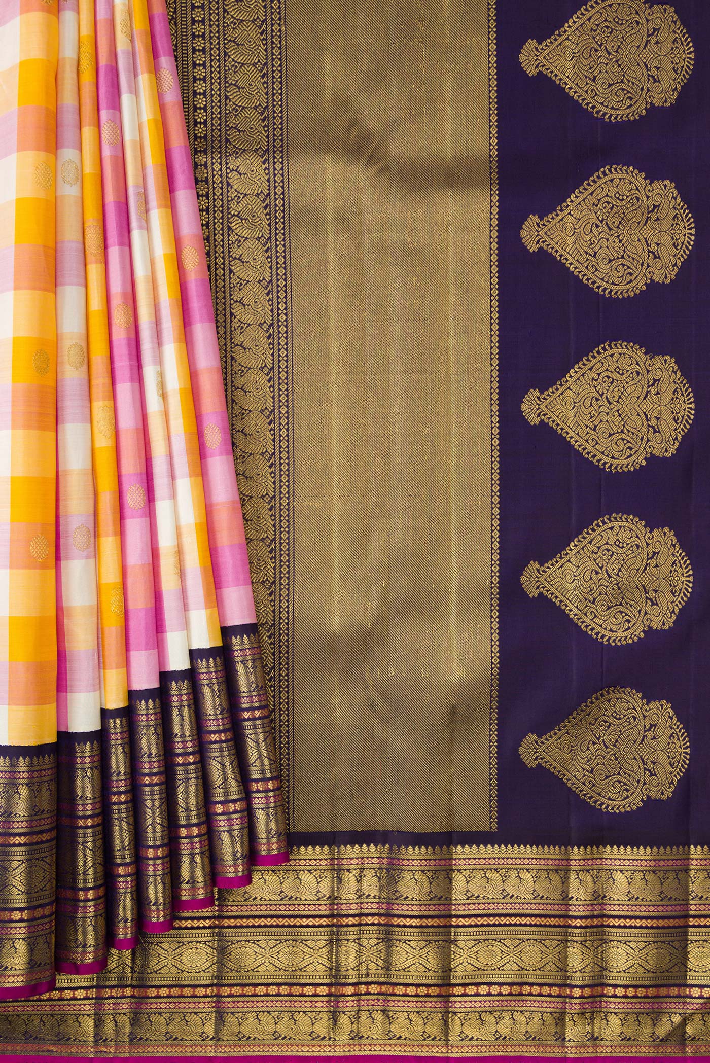 Pure Silk Pure Zari Multi Color Kanjivaram Saree - Image 4