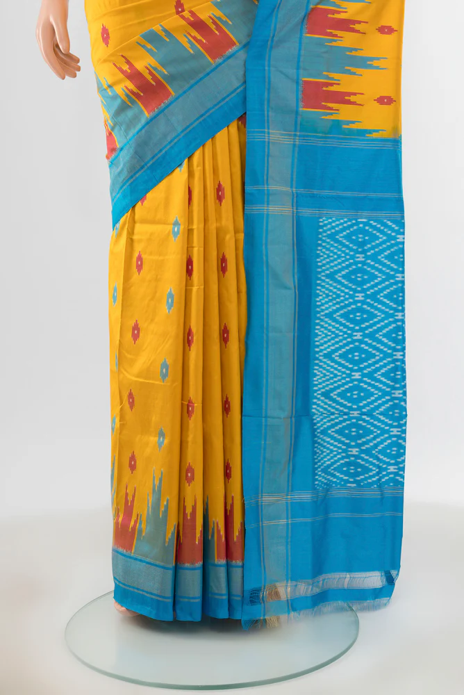 Yellow Pochampally Silk Saree - Image 3