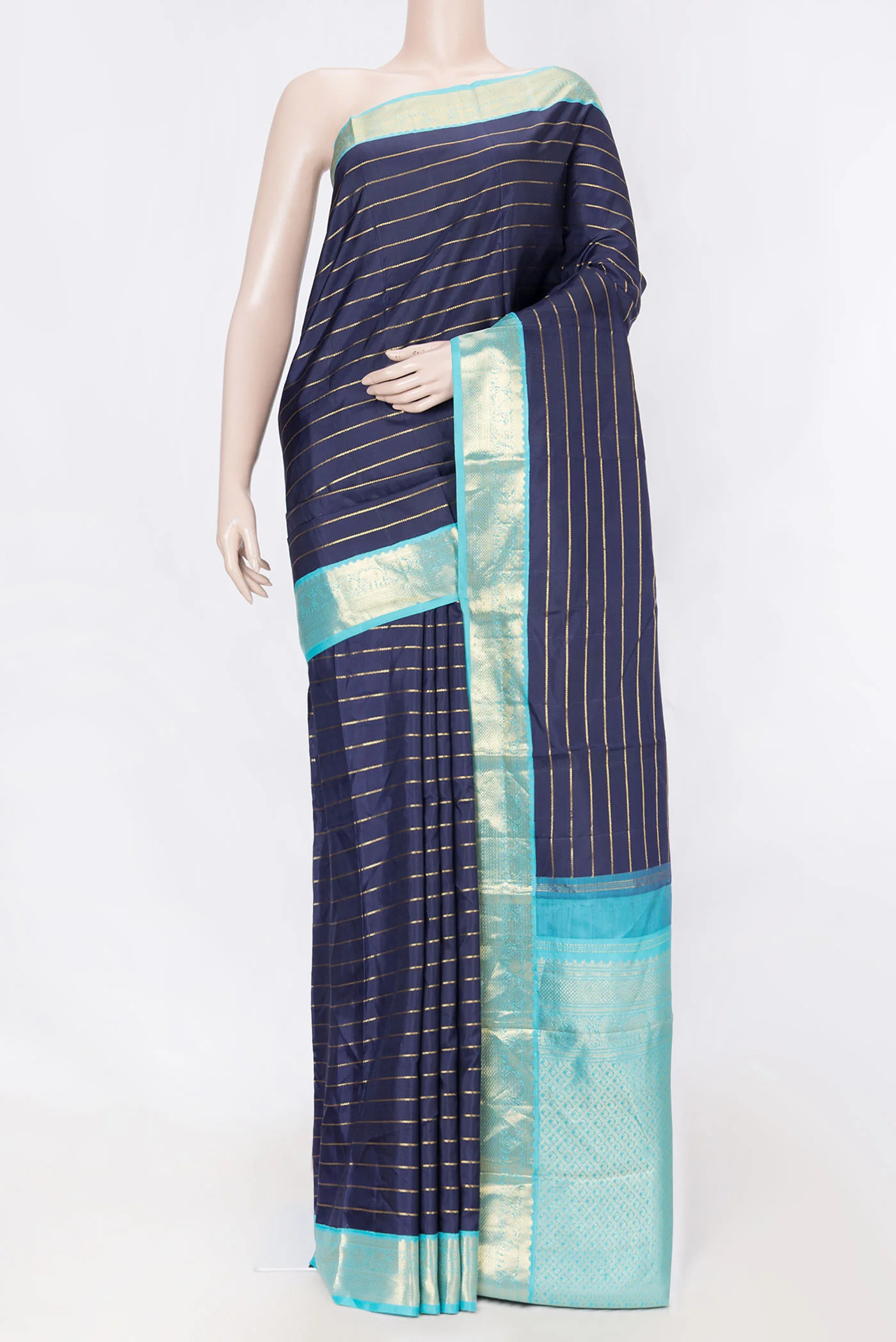 Pure Silk Pure Zari Navy Blue Dual Tone Kanjivaram Saree