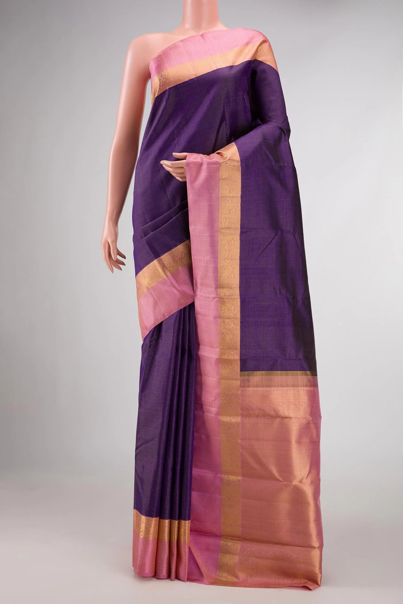Pure Silk Pure Zari Navy Blue Dual Tone Kanjivaram Saree