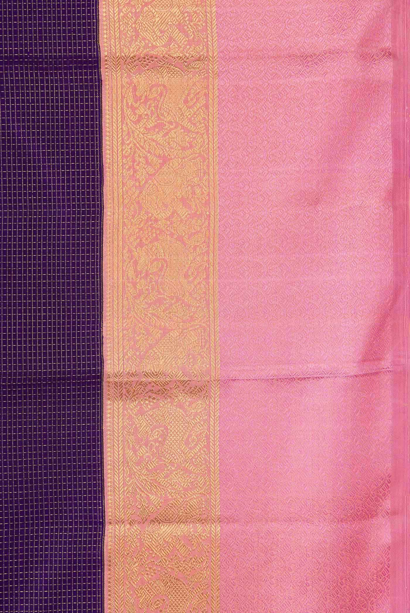 Pure Silk Pure Zari Navy Blue Dual Tone Kanjivaram Saree - Image 3