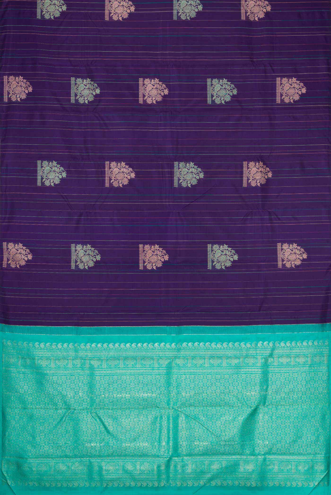 Pure Silk Pure Zari Navy Blue Dual Tone Kanjivaram Saree - Image 5