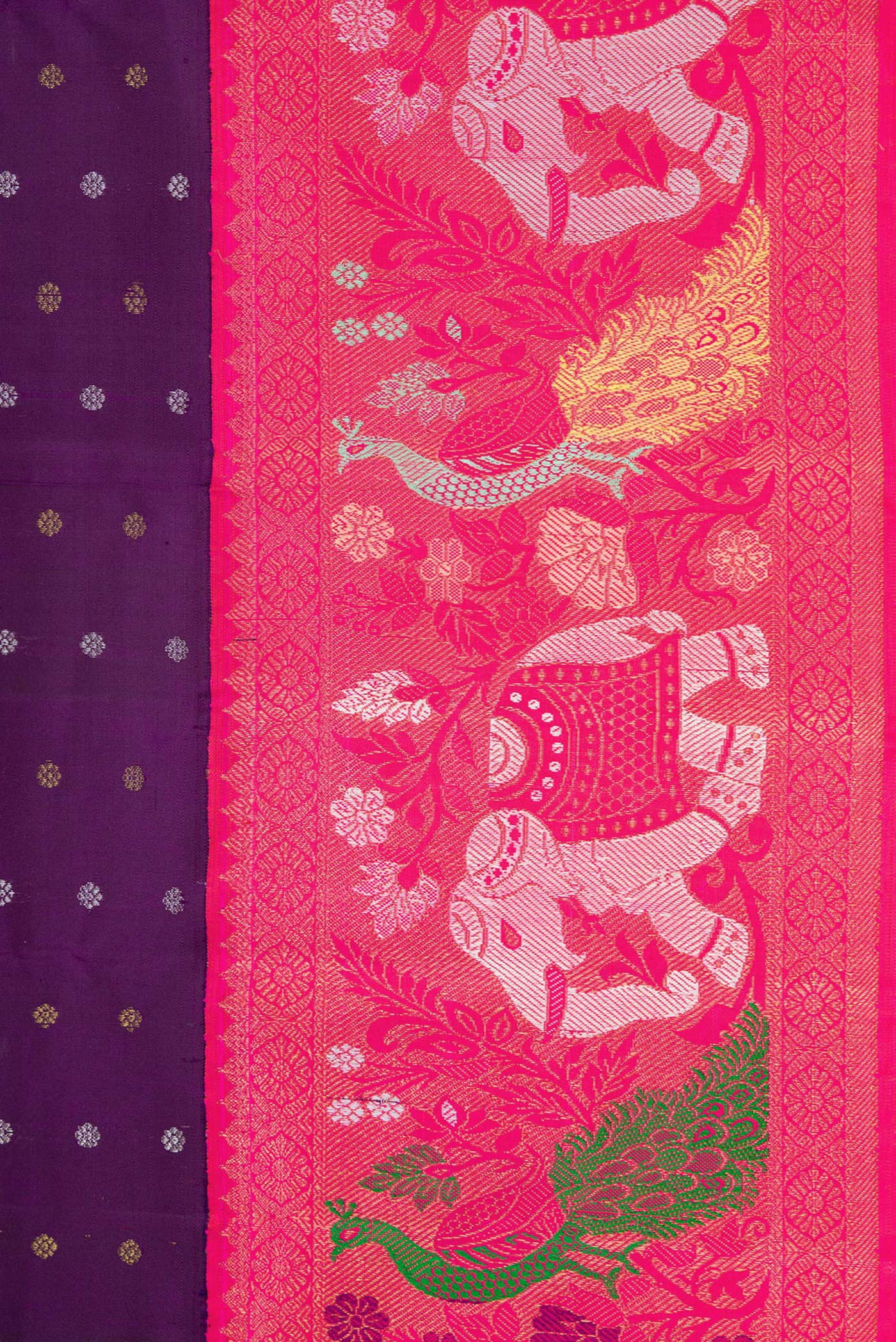 Pure Silk Pure Zari Violet Kanjivaram Saree - Image 3