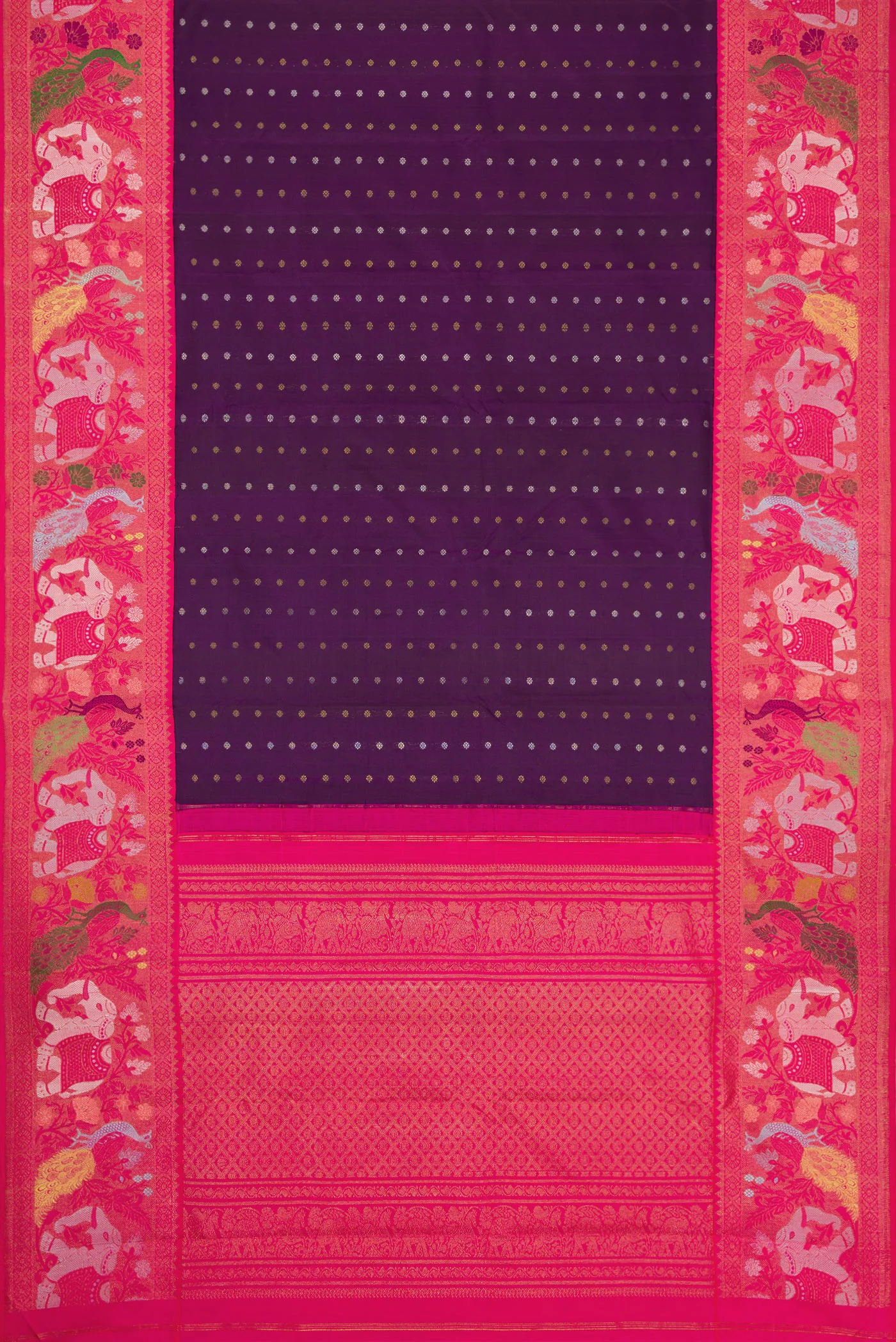 Pure Silk Pure Zari Violet Kanjivaram Saree - Image 6