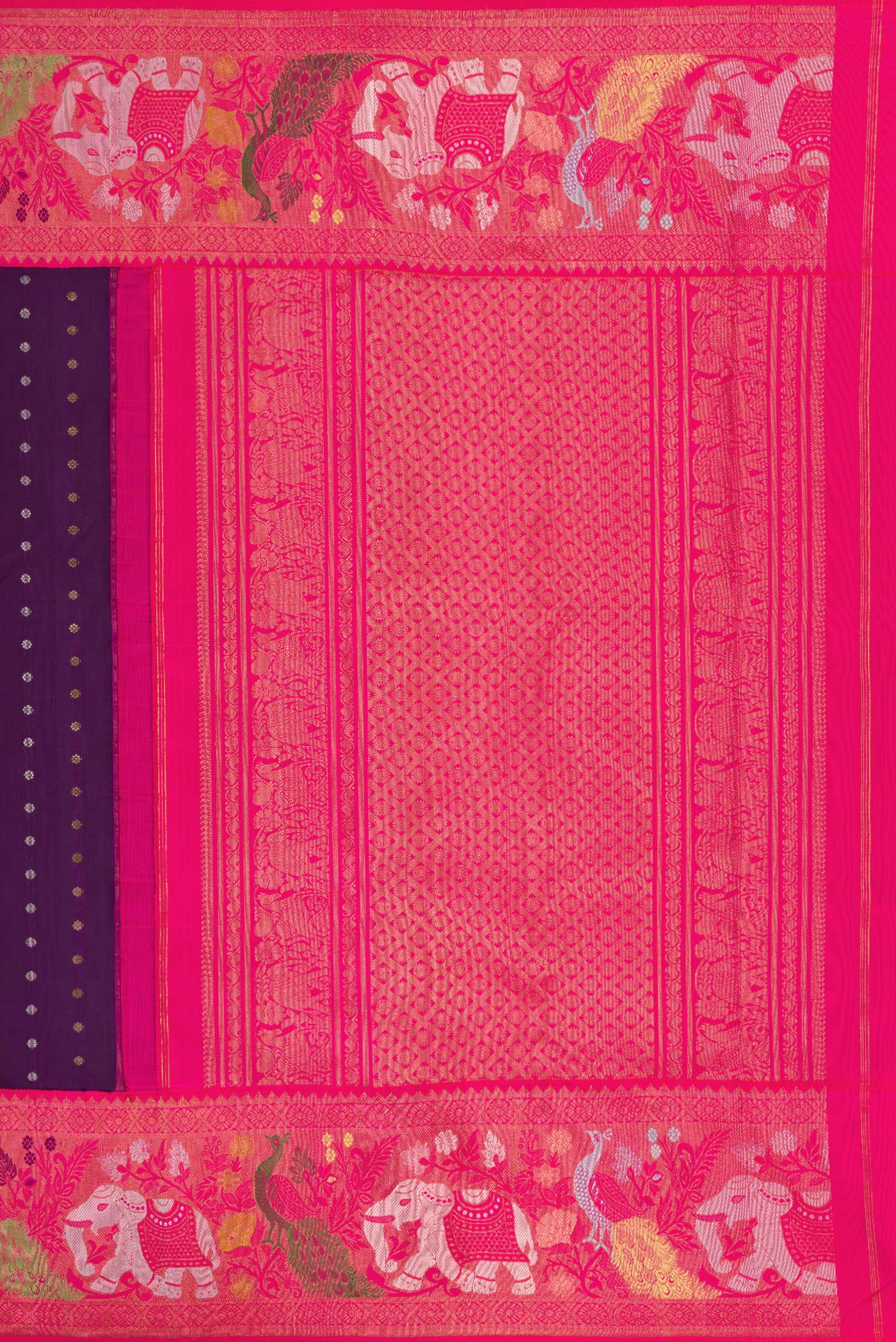 Pure Silk Pure Zari Violet Kanjivaram Saree - Image 7