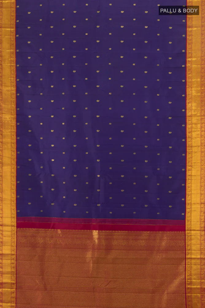 Pure Silk Pure Zari Dark Blue Kanjivaram Saree - Image 5