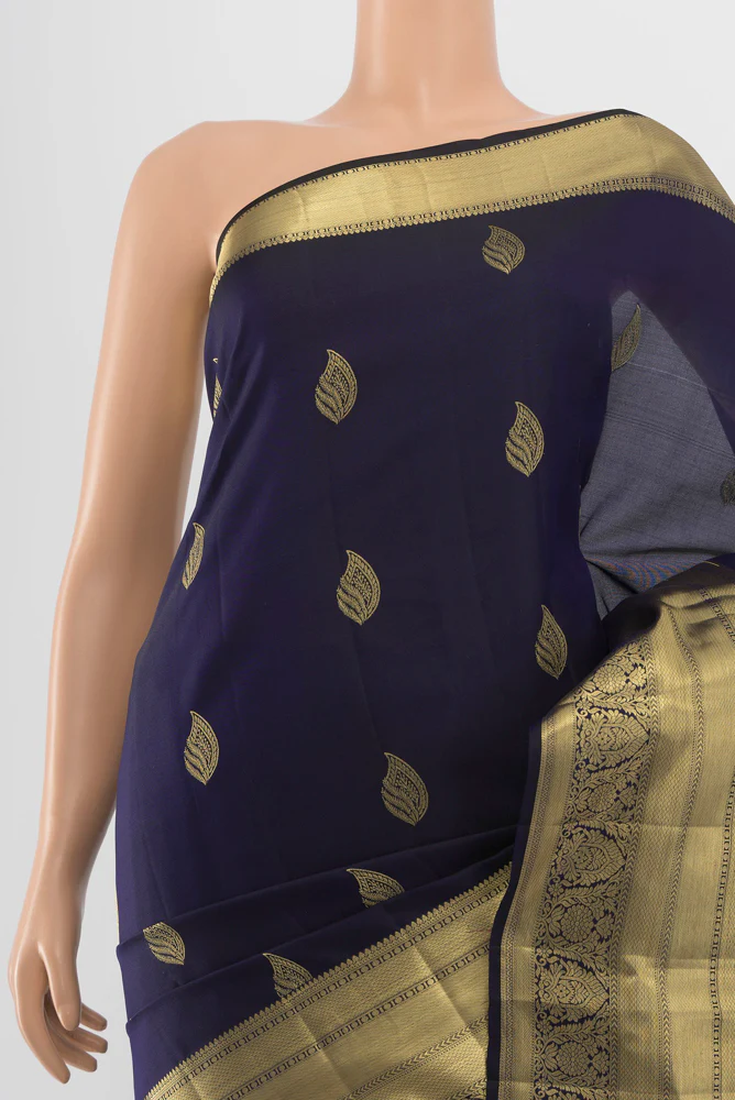 Navy Blue Kanjivaram Silk Saree - Image 2