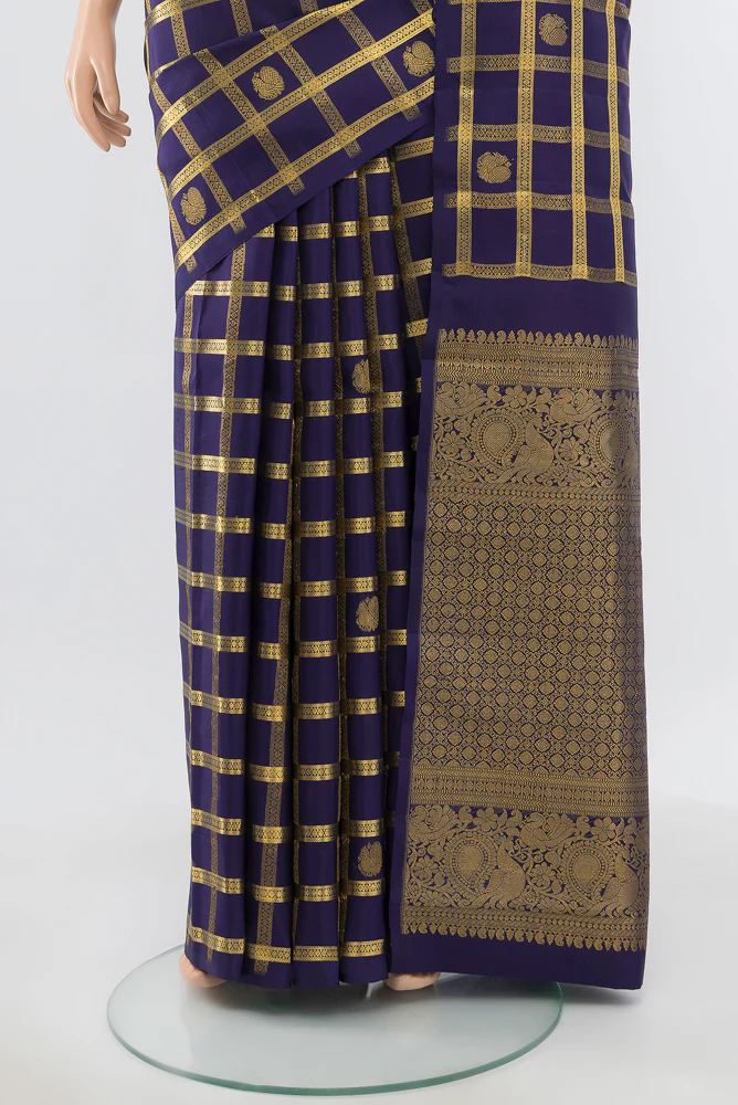 Navy Blue Kanjivaram Silk Saree - Image 3