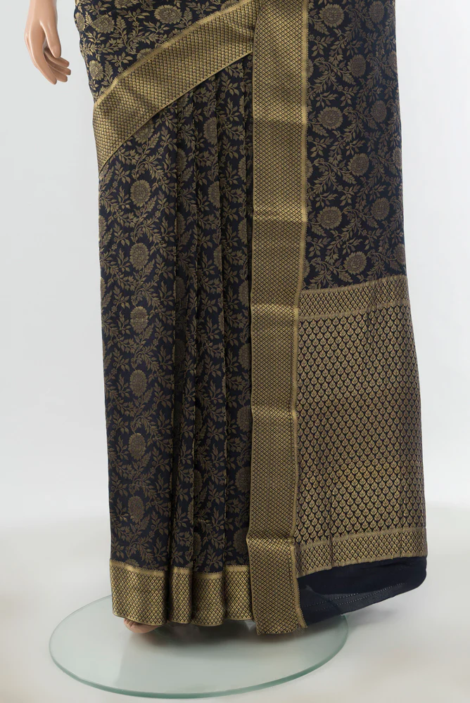 Navy Blue Mysore Crepe Saree - Image 3