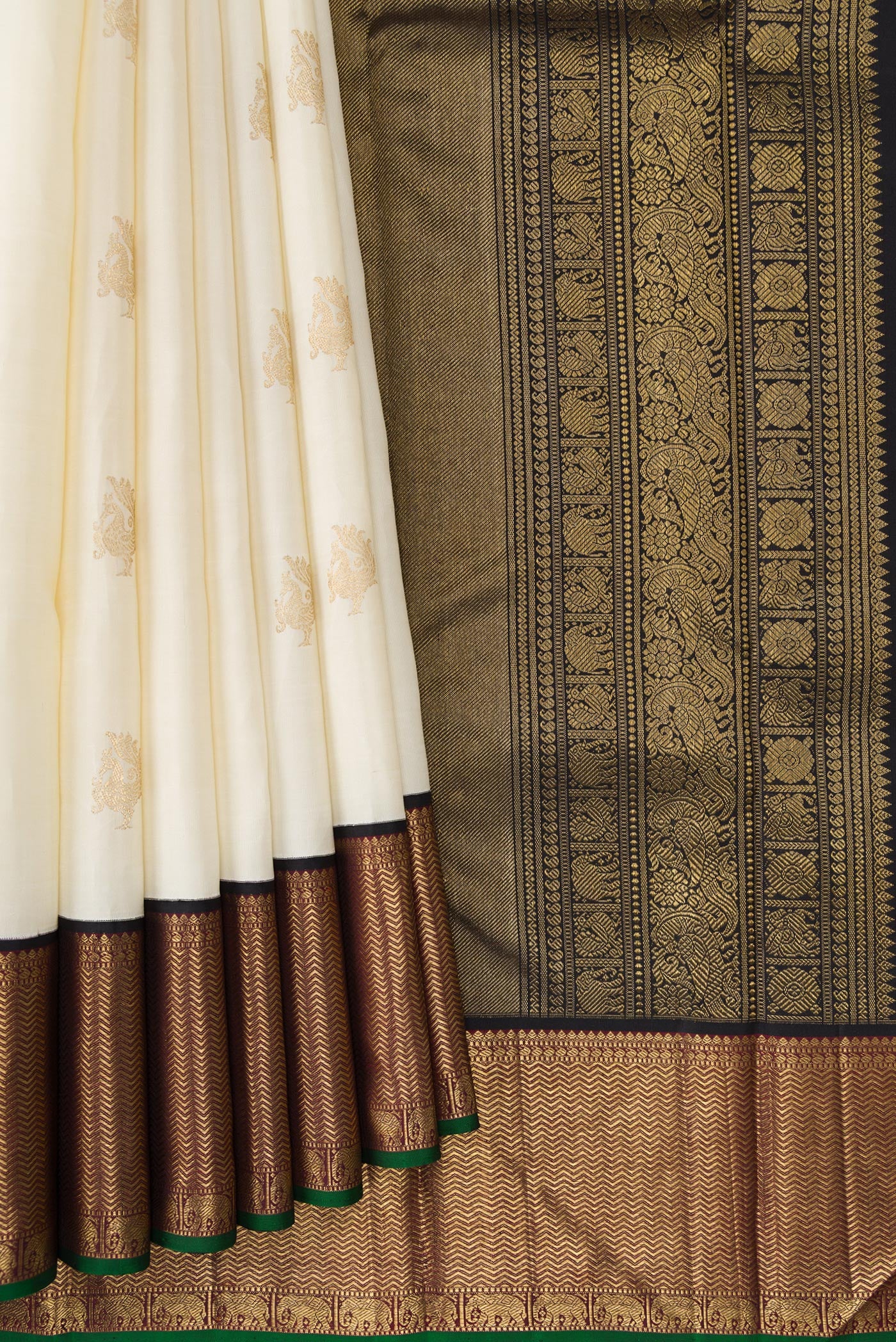 Pure Silk Pure Zari Off White Kanchipuram Saree - Image 4