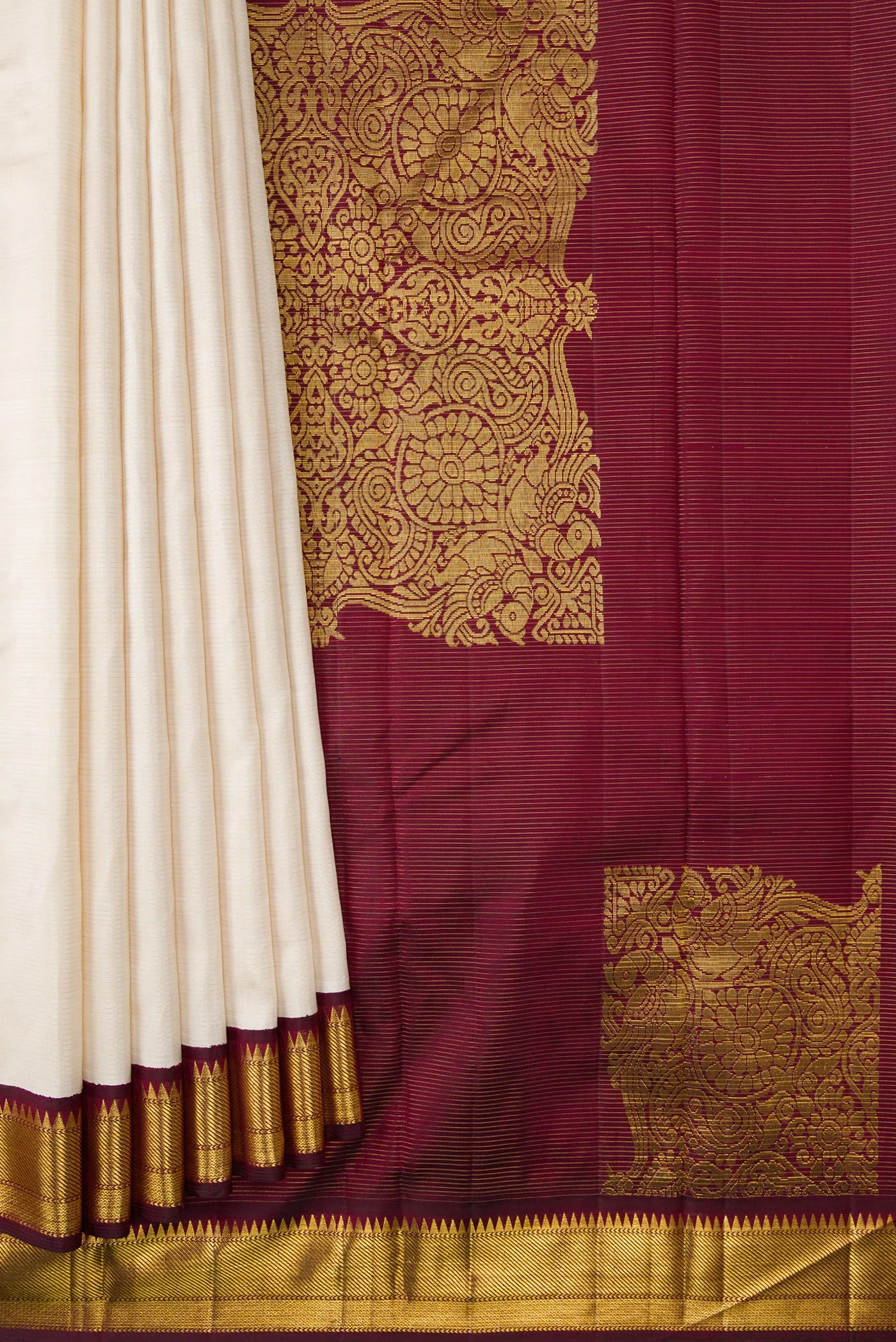 Pure Silk Pure Zari Off White Kanchipuram Saree - Image 4