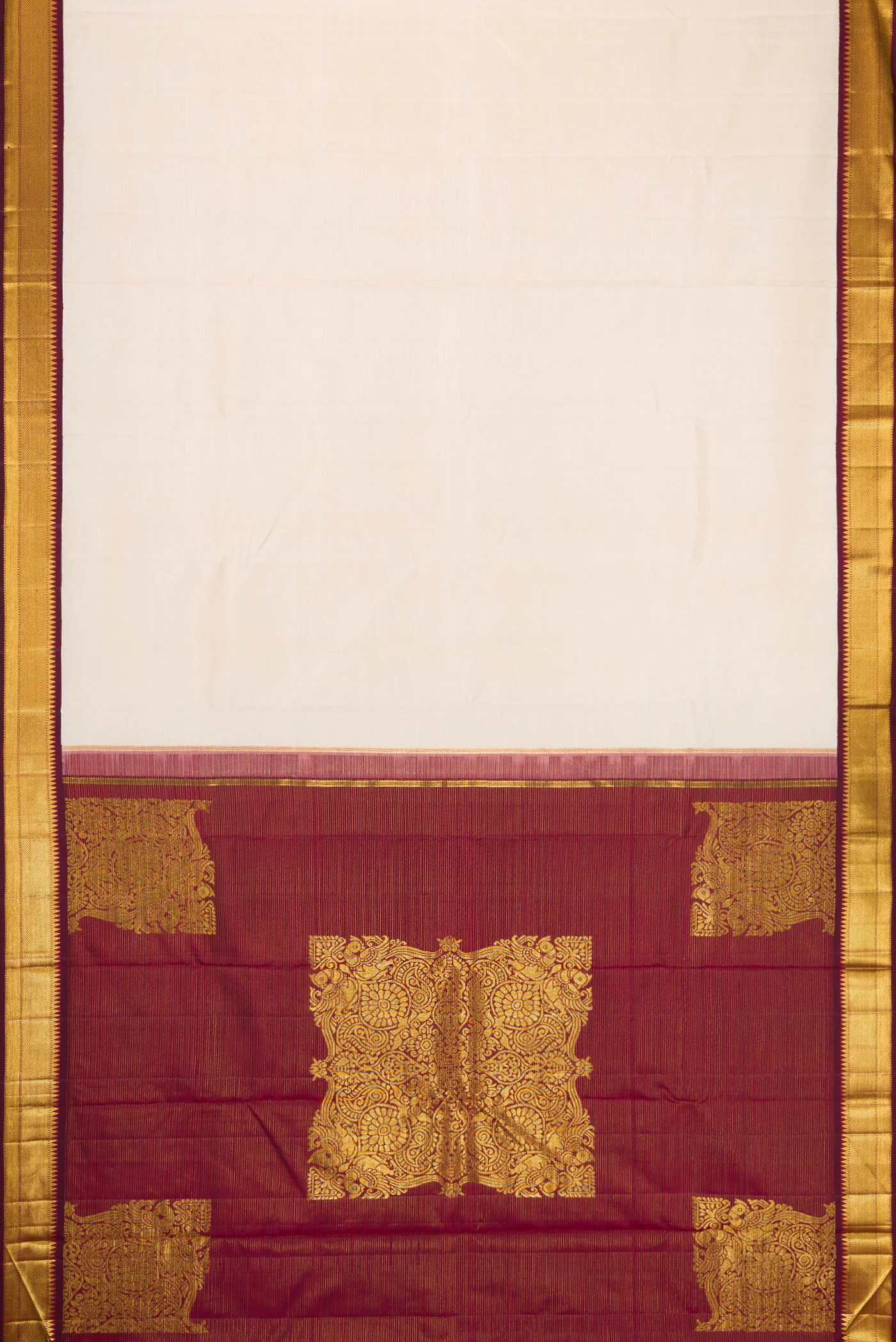 Pure Silk Pure Zari Off White Kanchipuram Saree - Image 6