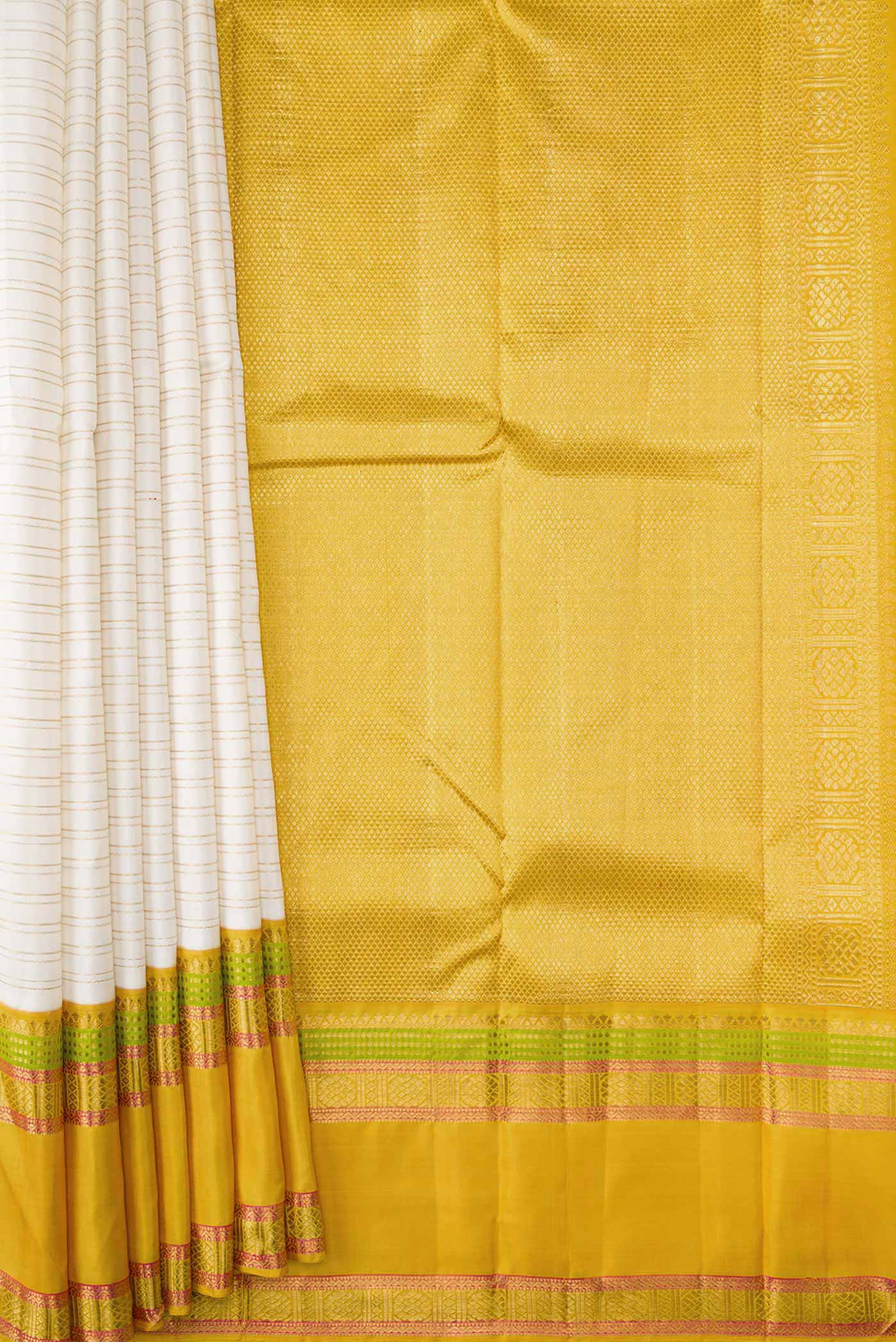 Pure Silk Pure Zari Off White Dual Tone Kanchipuram Saree - Image 4
