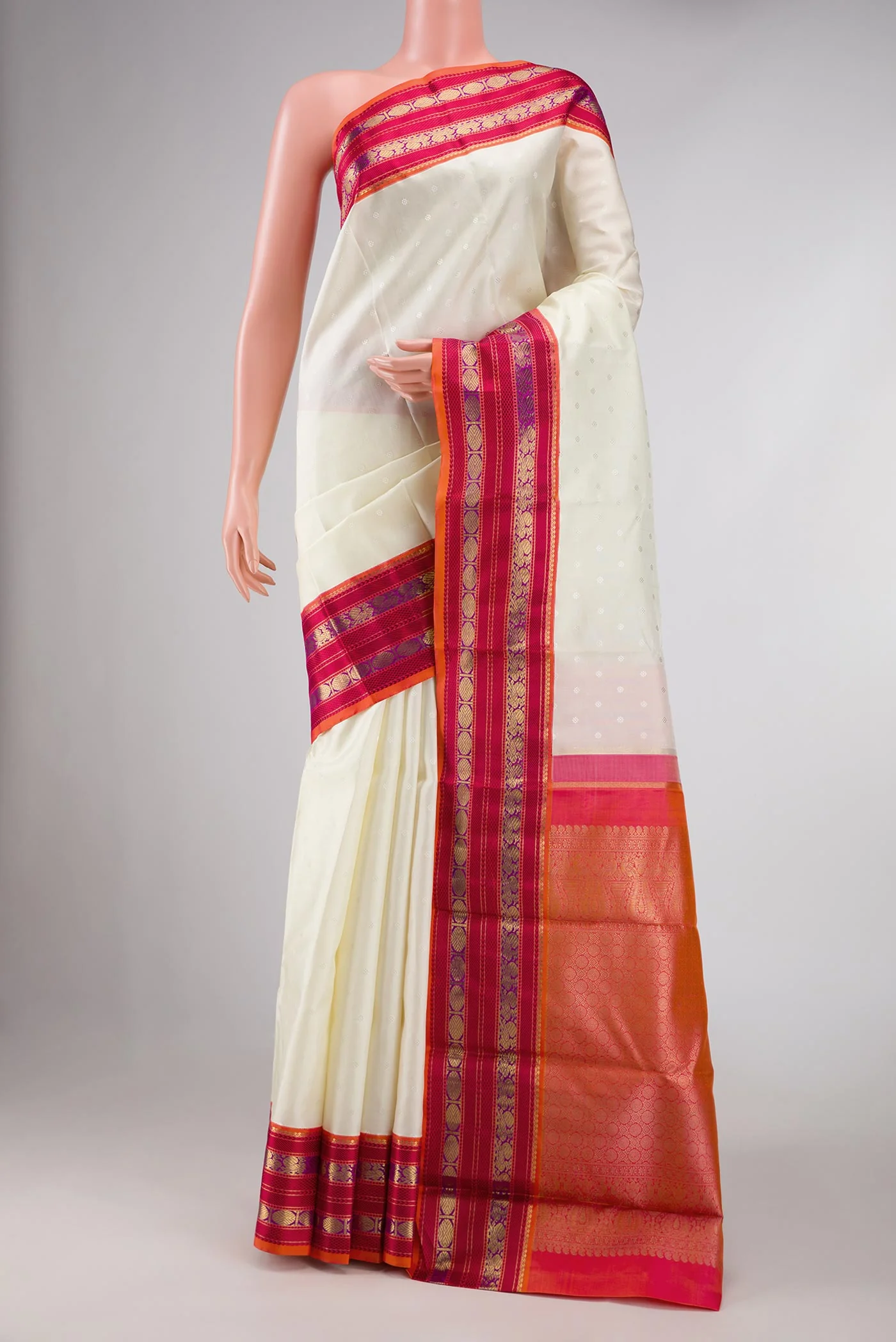 Pure Silk Pure Zari Off White Dual Tone Kanchipuram Saree