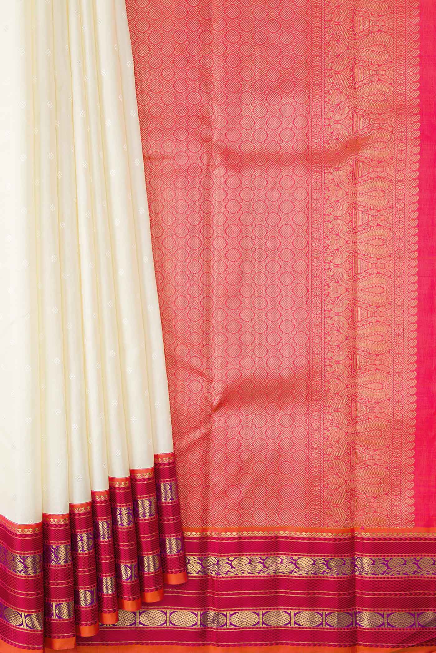Pure Silk Pure Zari Off White Dual Tone Kanchipuram Saree - Image 4