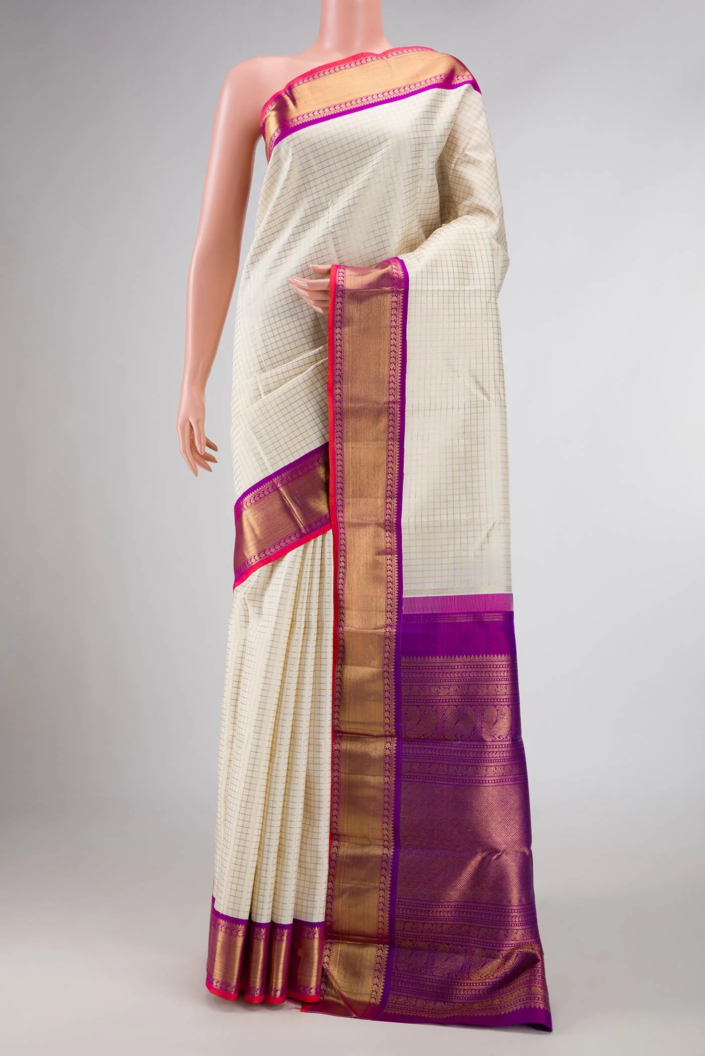 Pure Silk Pure Zari Off White Dual Tone Kanjivaram Saree