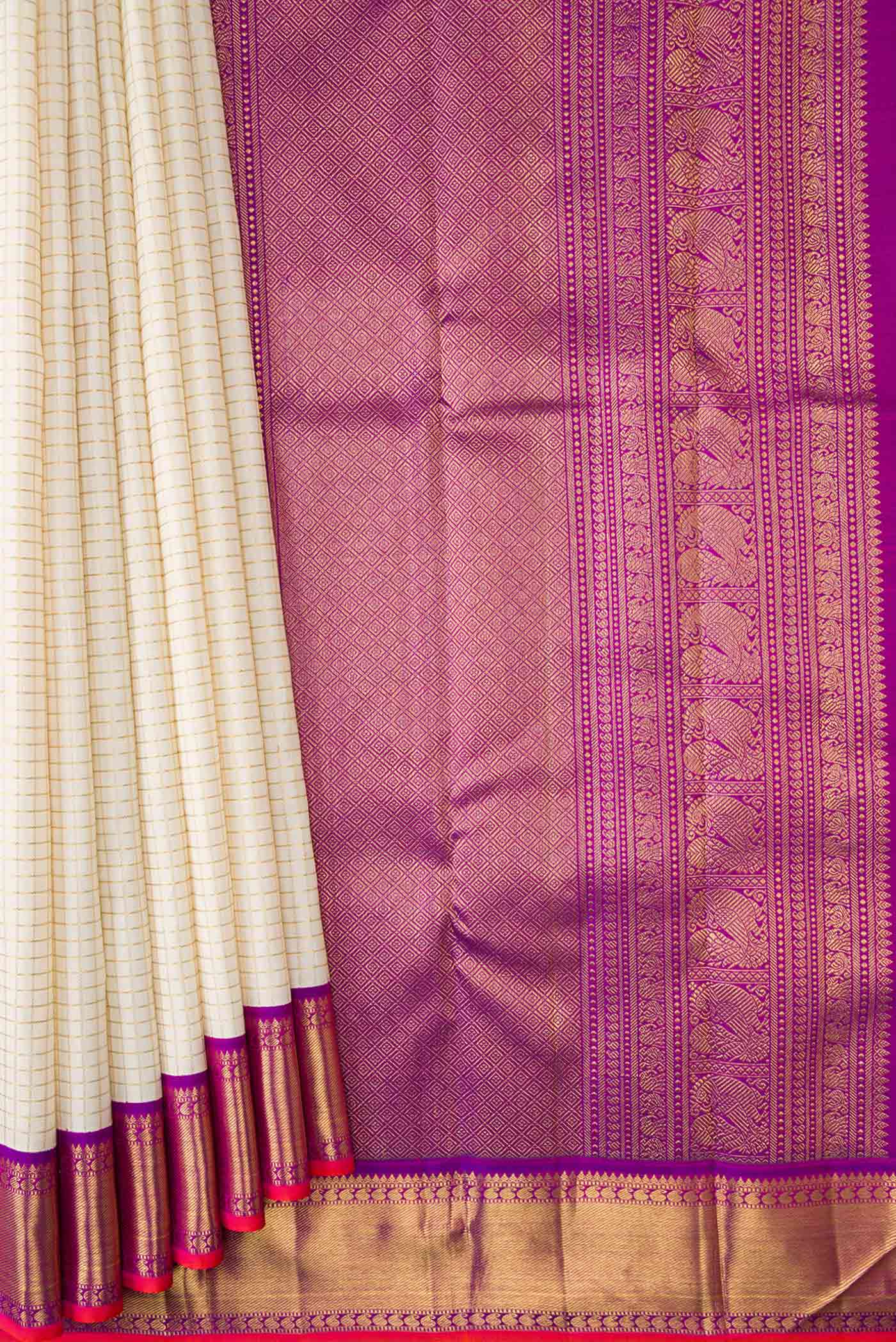 Pure Silk Pure Zari Off White Dual Tone Kanjivaram Saree - Image 4