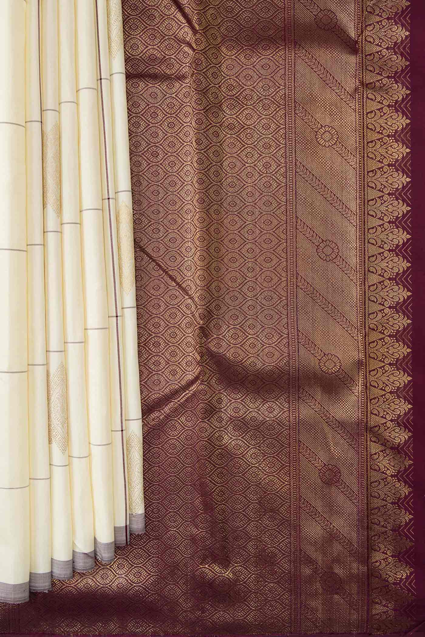 Pure Silk Pure Zari Off White Kanjivaram Saree - Image 3