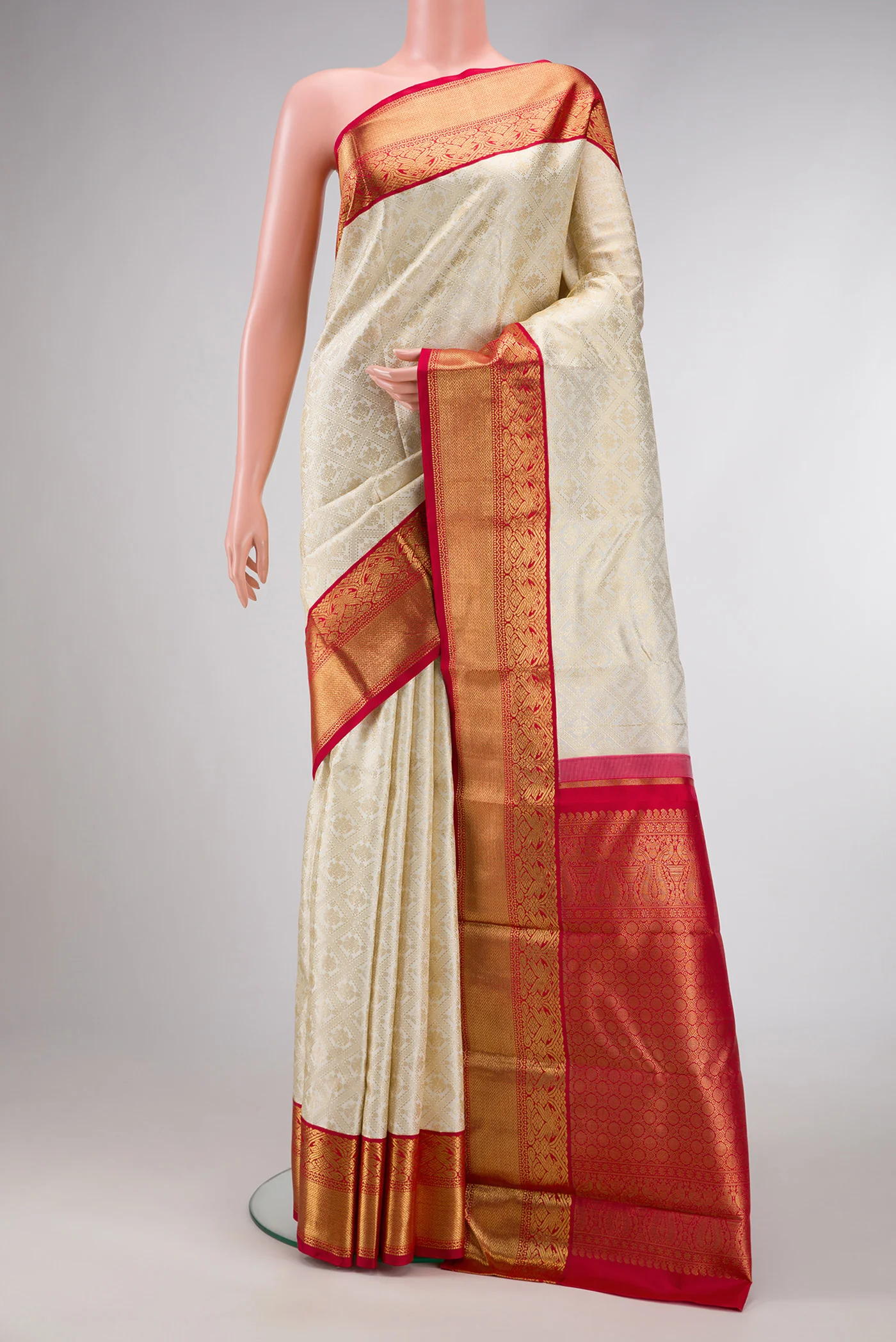 Pure Silk Pure Zari Off White Kanjivaram Saree