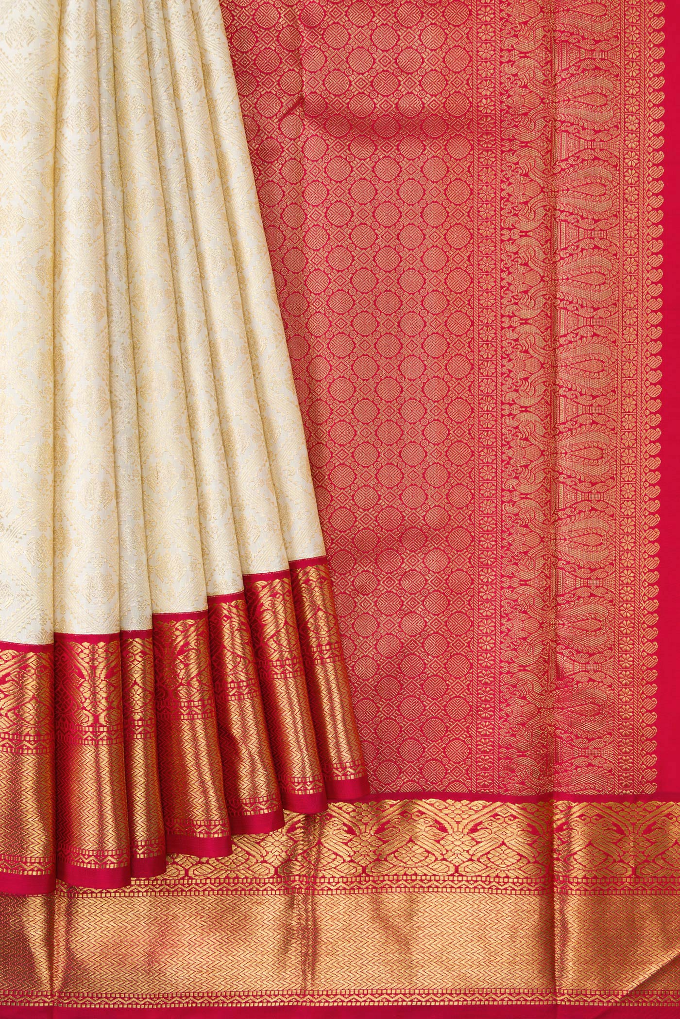 Pure Silk Pure Zari Off White Kanjivaram Saree - Image 4