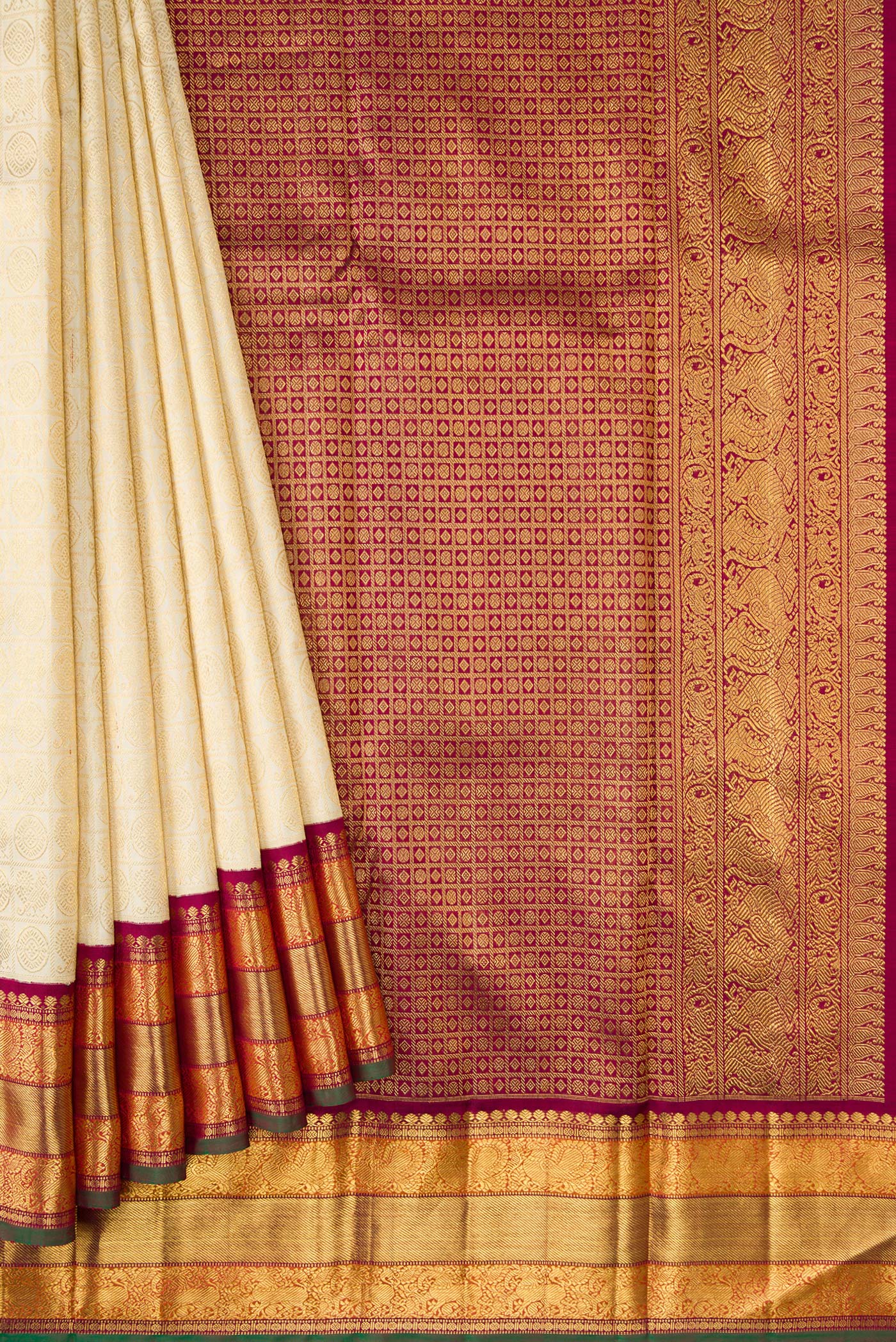 Pure Silk Pure Zari Off White Kanjivaram Saree - Image 4