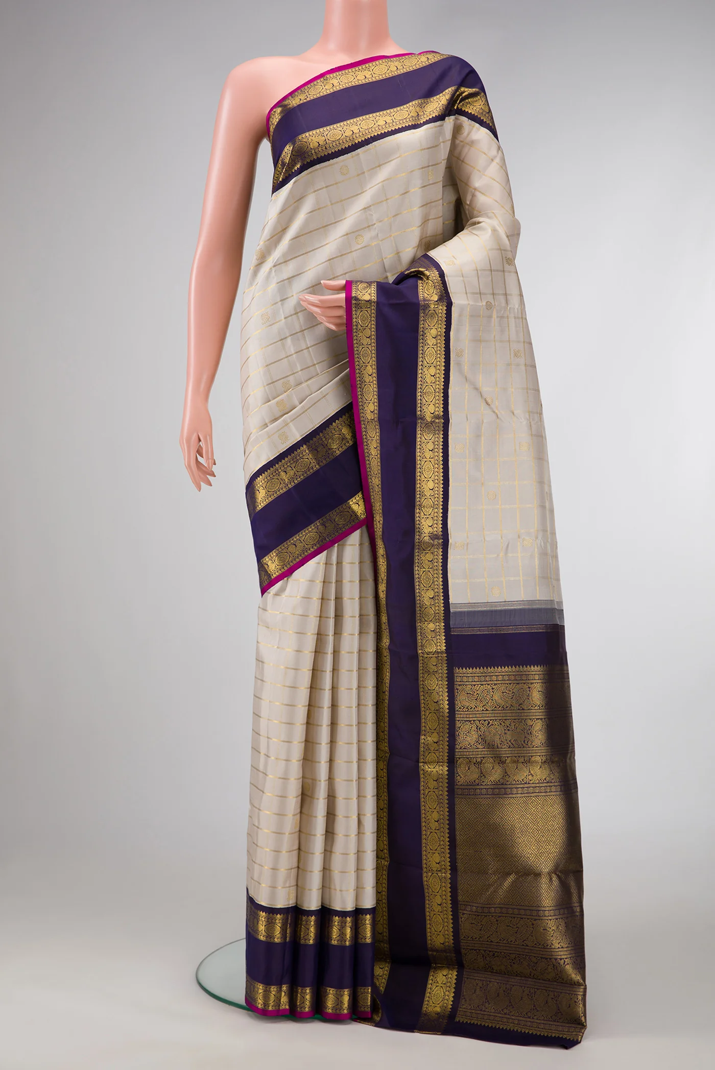 Pure Silk Pure Zari Off White Kanjivaram Saree