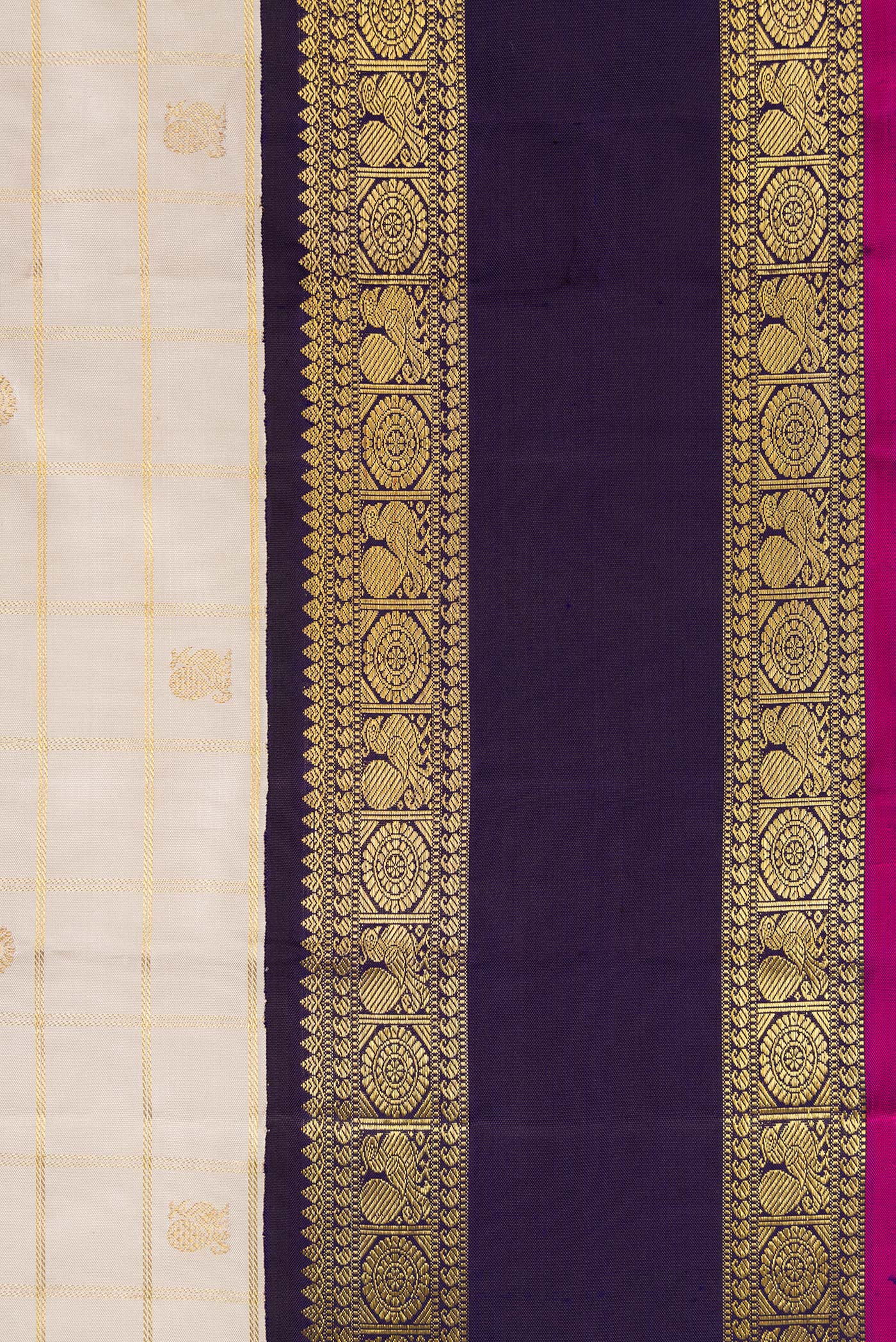 Pure Silk Pure Zari Off White Kanjivaram Saree - Image 3