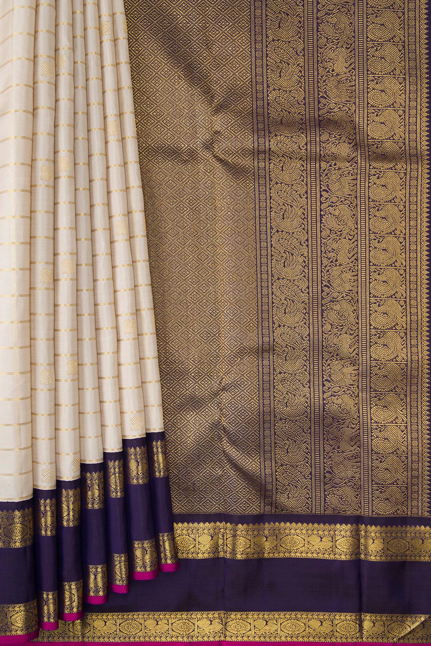 Pure Silk Pure Zari Off White Kanjivaram Saree - Image 4