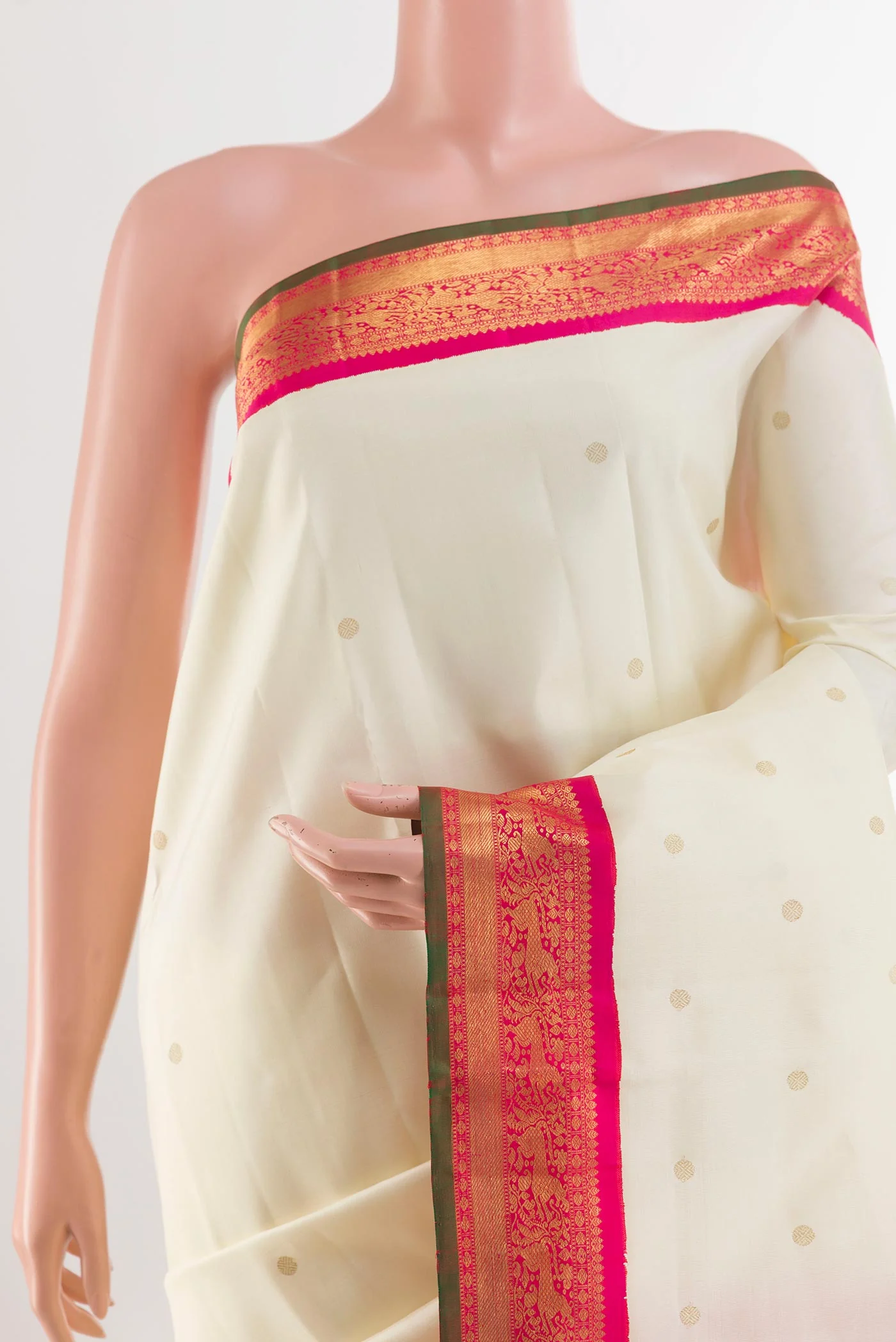 Pure Silk Pure Zari Off White Kanjivaram Saree - Image 2