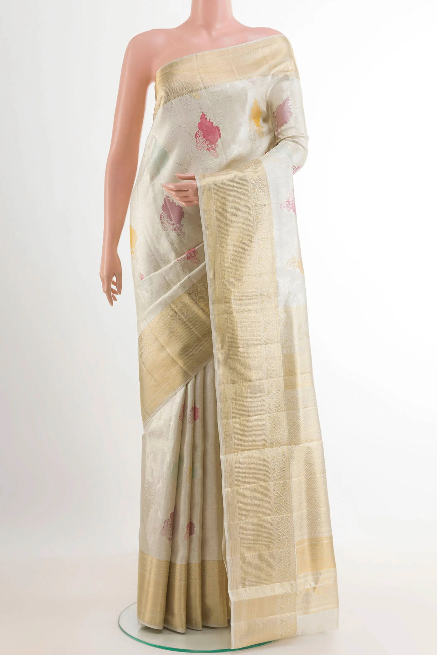 Pure Silk Pure Zari Off White Kanjivaram Tissue Saree