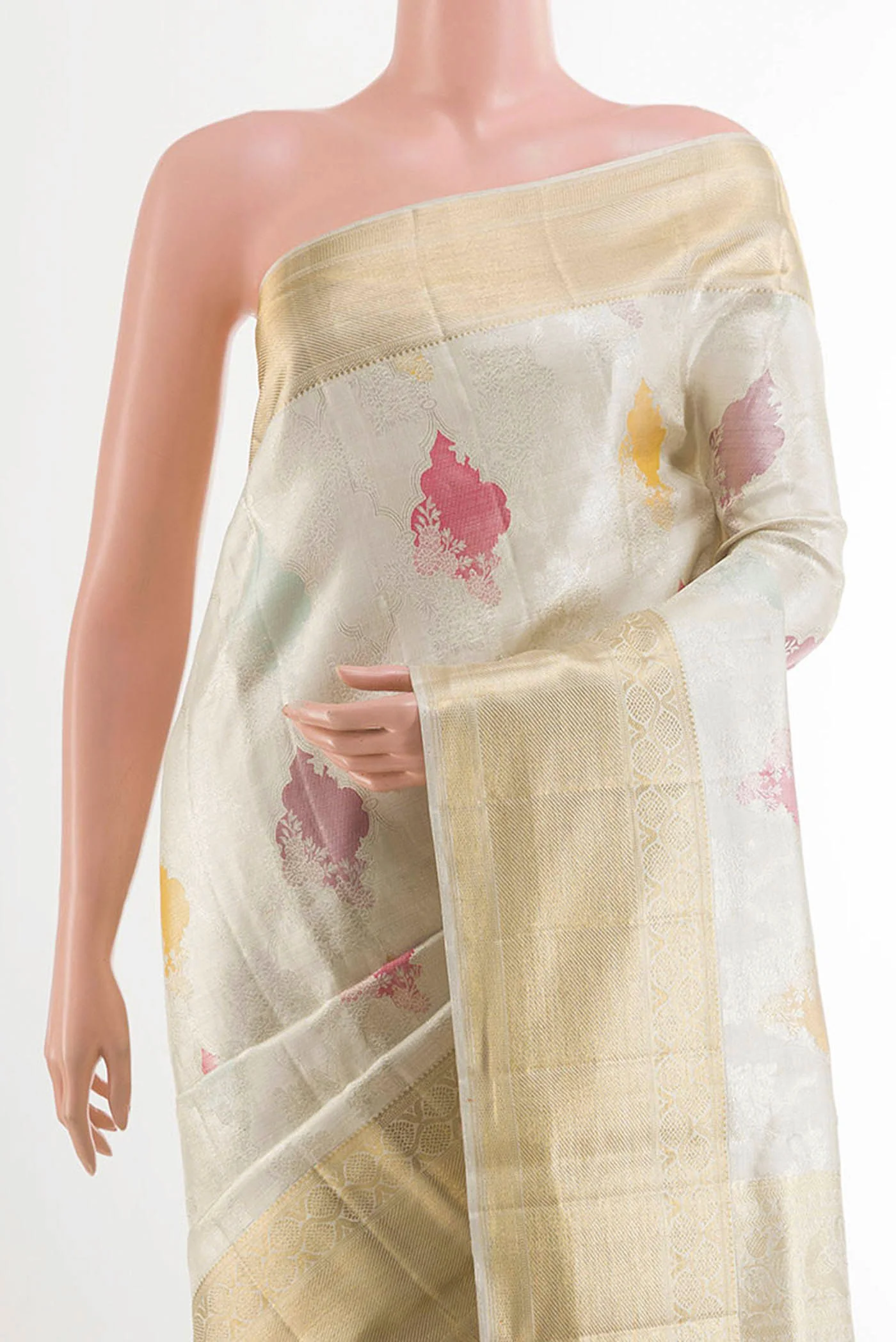 Pure Silk Pure Zari Off White Kanjivaram Tissue Saree - Image 2
