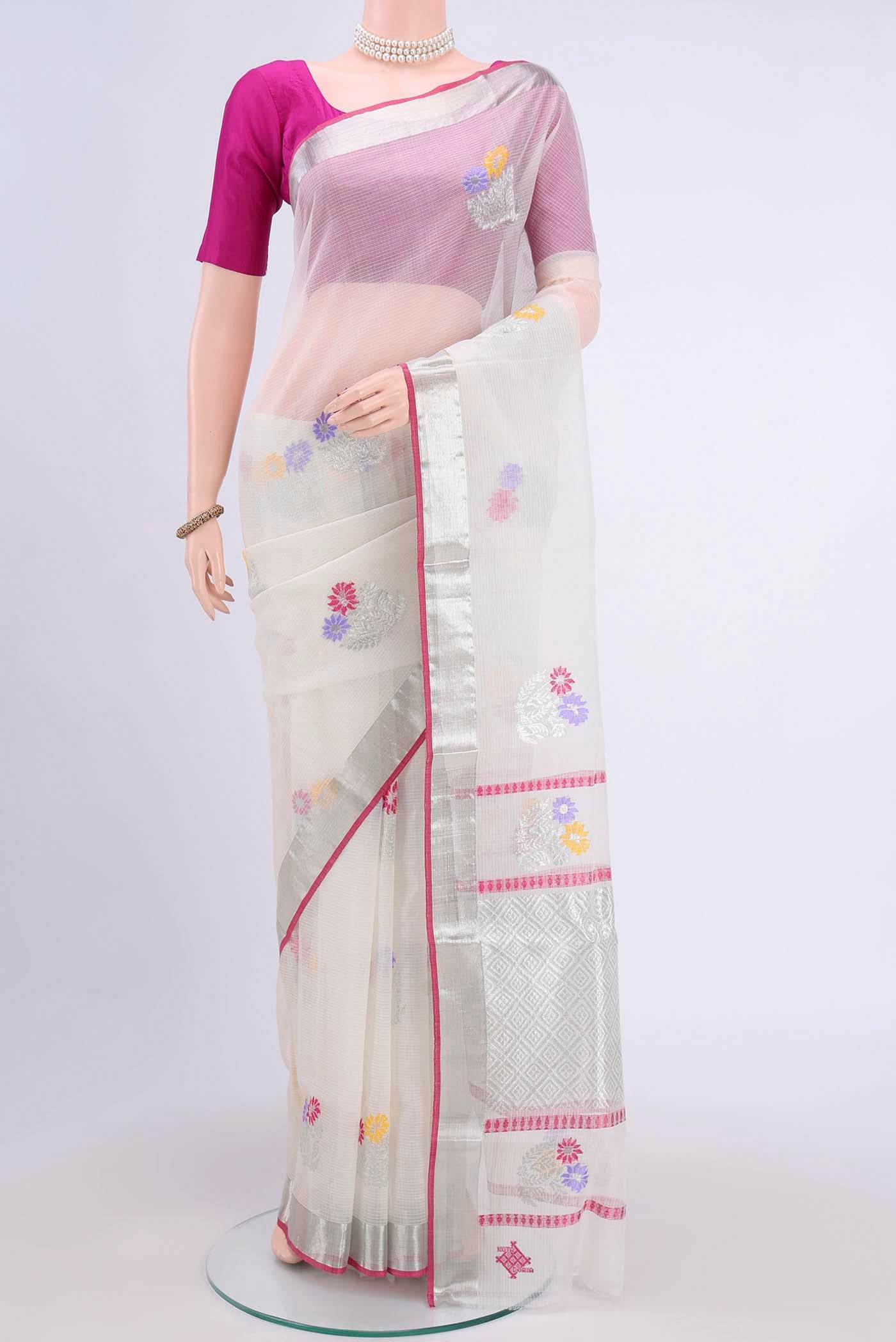 Pure Silk Pure Zari Off White Kota Saree