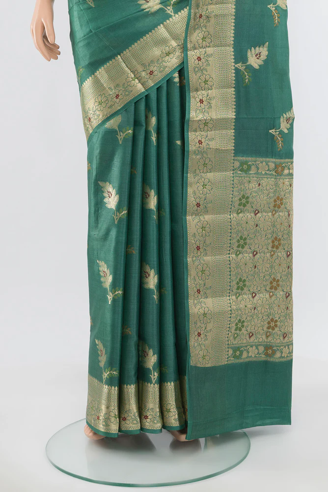 Turquoise Banarasi Tussar Silk Saree - Image 3