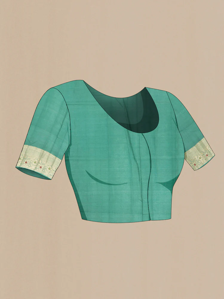Turquoise Banarasi Tussar Silk Saree - Image 4