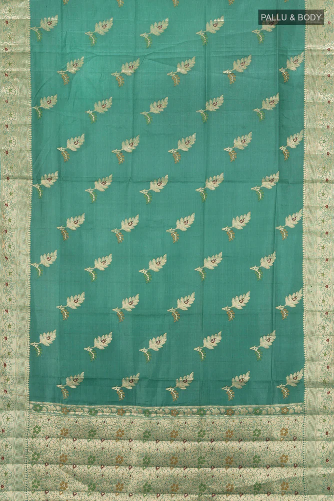 Turquoise Banarasi Tussar Silk Saree - Image 5