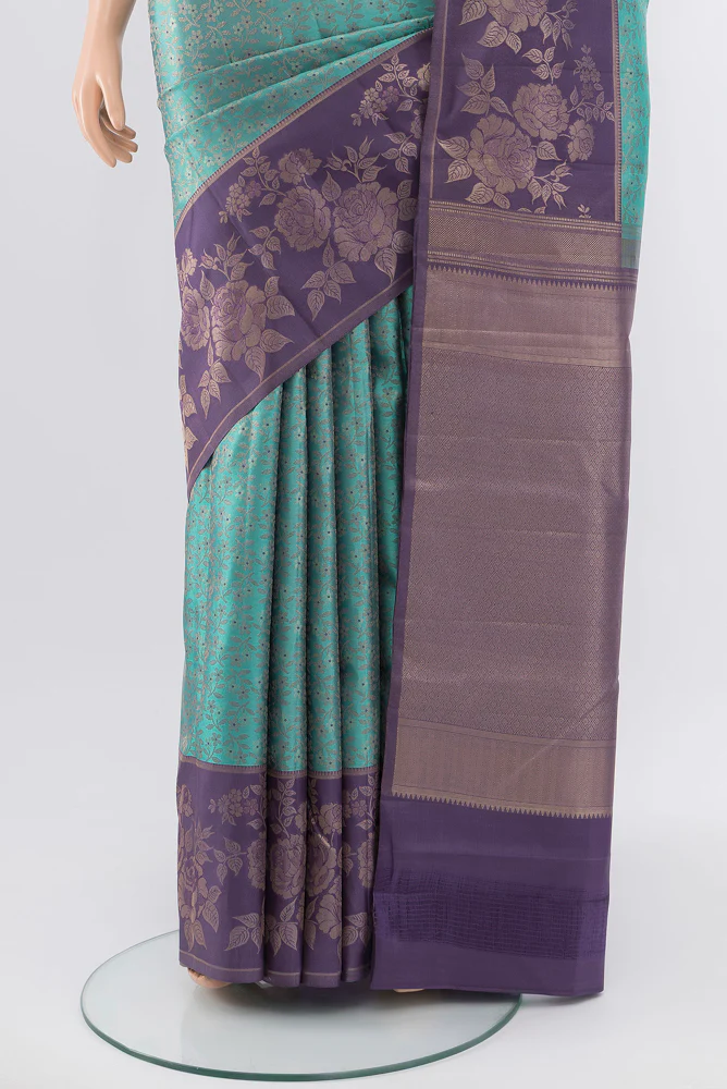 Light Blue Kanchipuram Silk Saree - Image 3