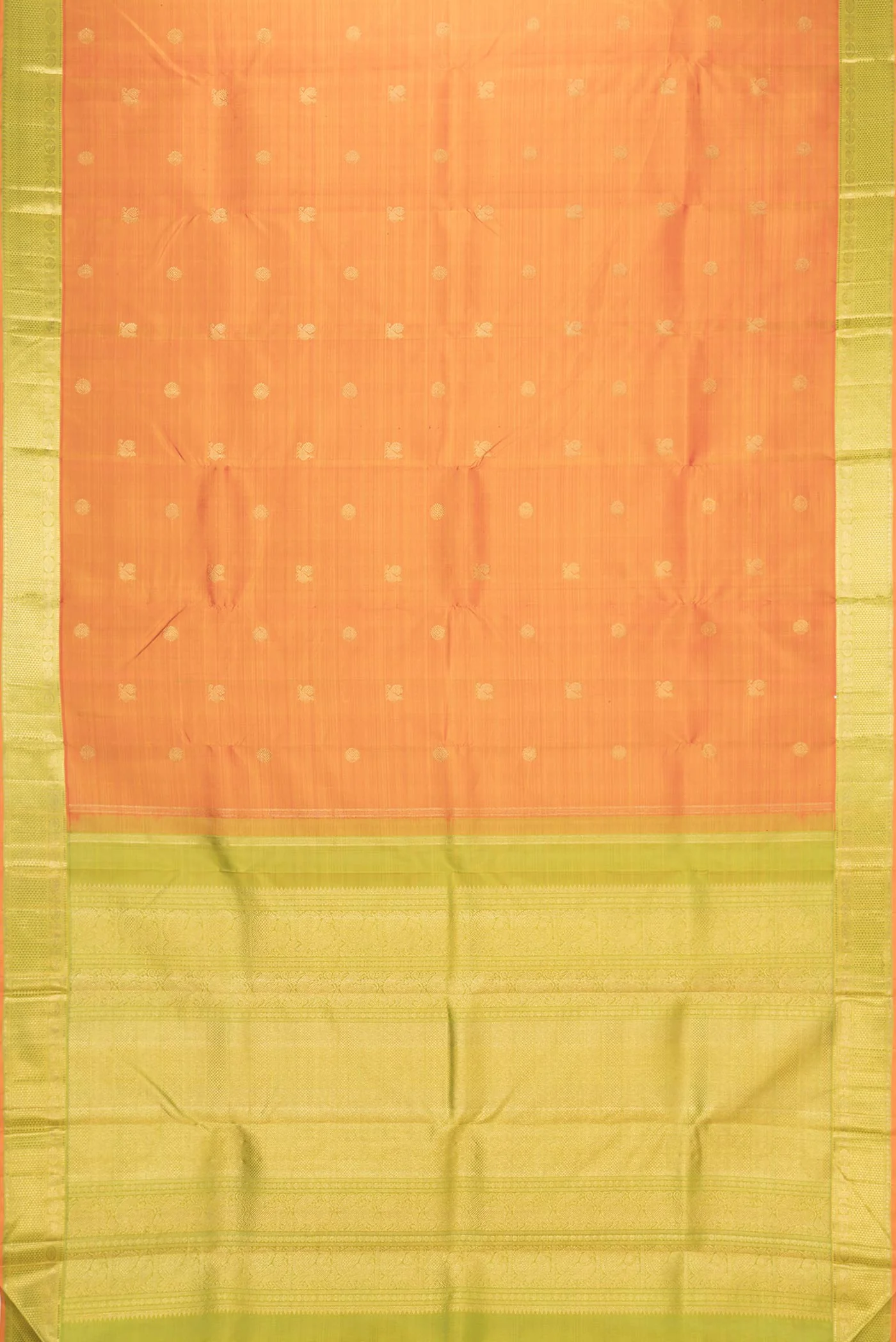 Pure Silk Pure Zari Orange Dual Tone Kanchipuram Saree - Image 6