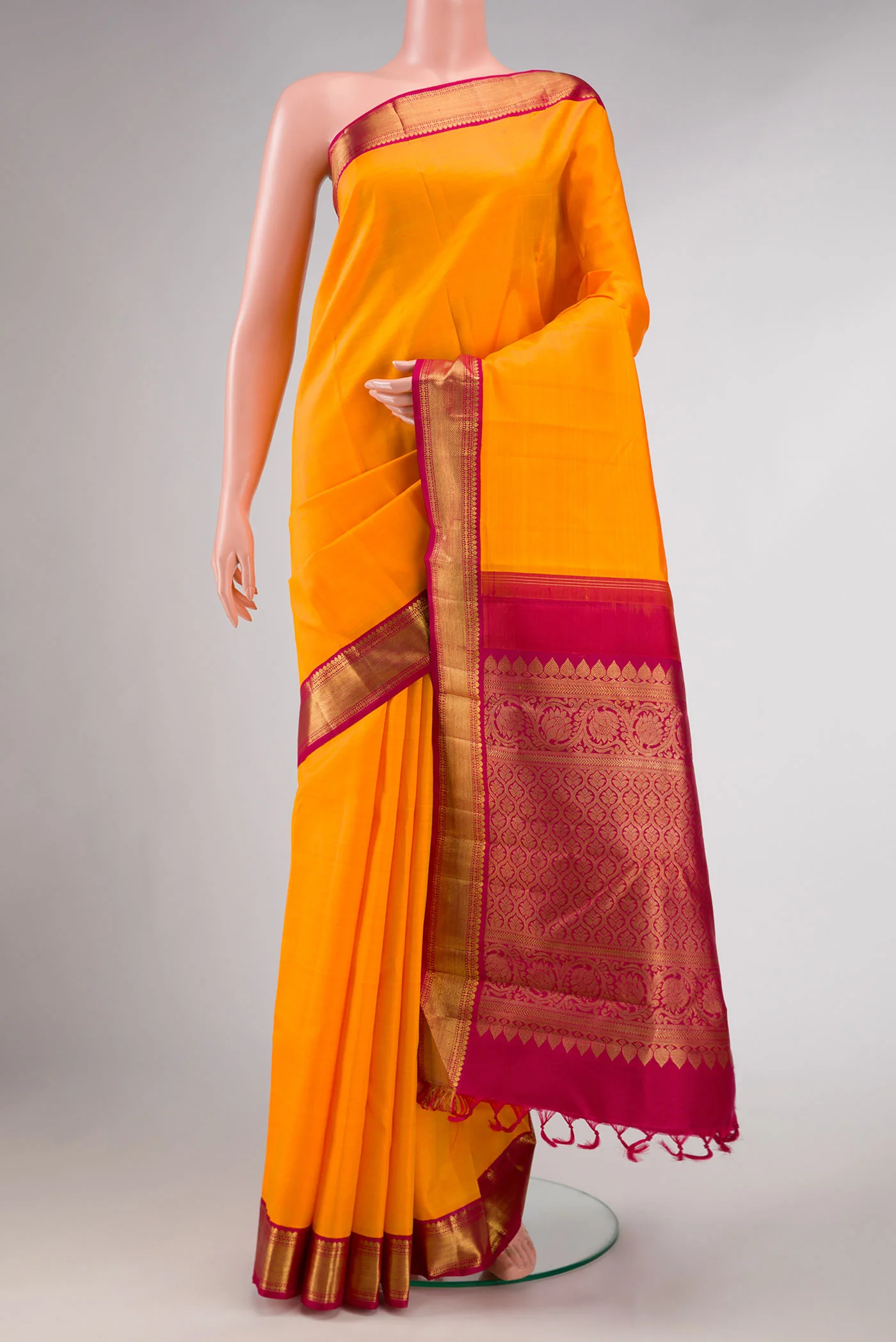 Pure Silk Pure Zari Yellow Kanchipuram Saree